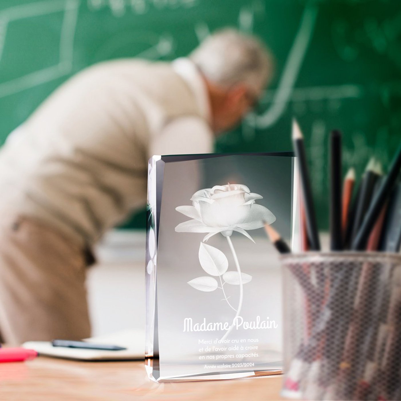 Murrano Crystal Rose Statue with Custom Box for Teacher