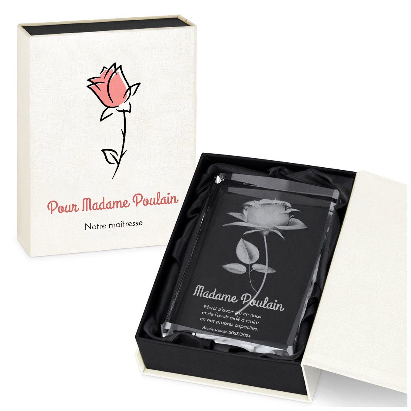 Murrano Crystal Rose Statue with Custom Box for Teacher