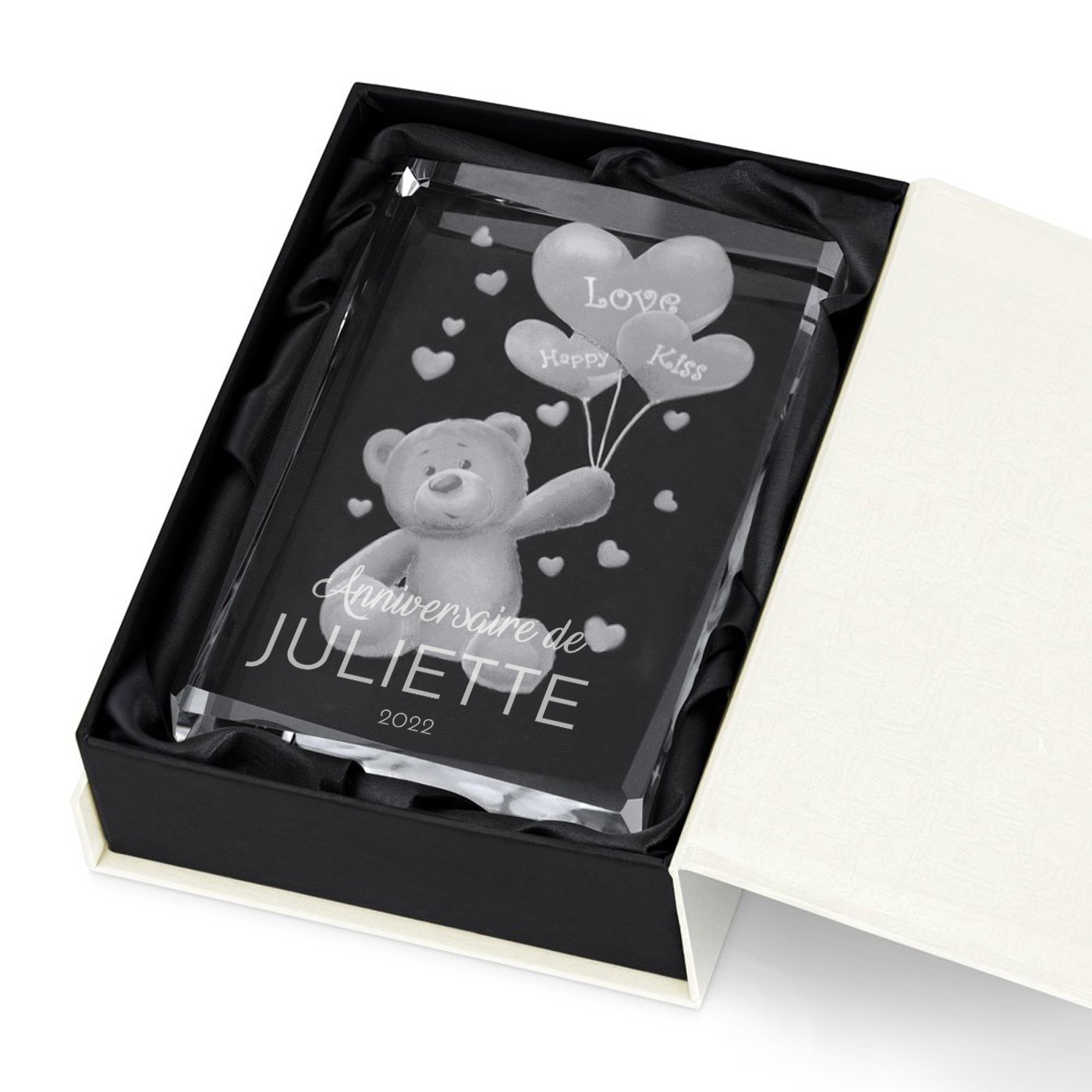 Figura de oso de cristal Murrano con grabado en una caja personalizada - Regalo de aniversario para ella