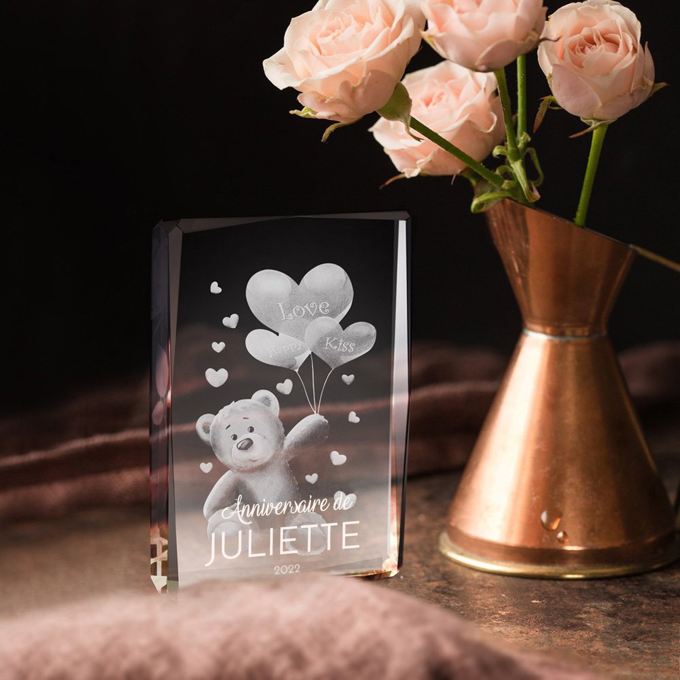 Figura de oso de cristal Murrano con grabado en una caja personalizada - Regalo de aniversario para ella