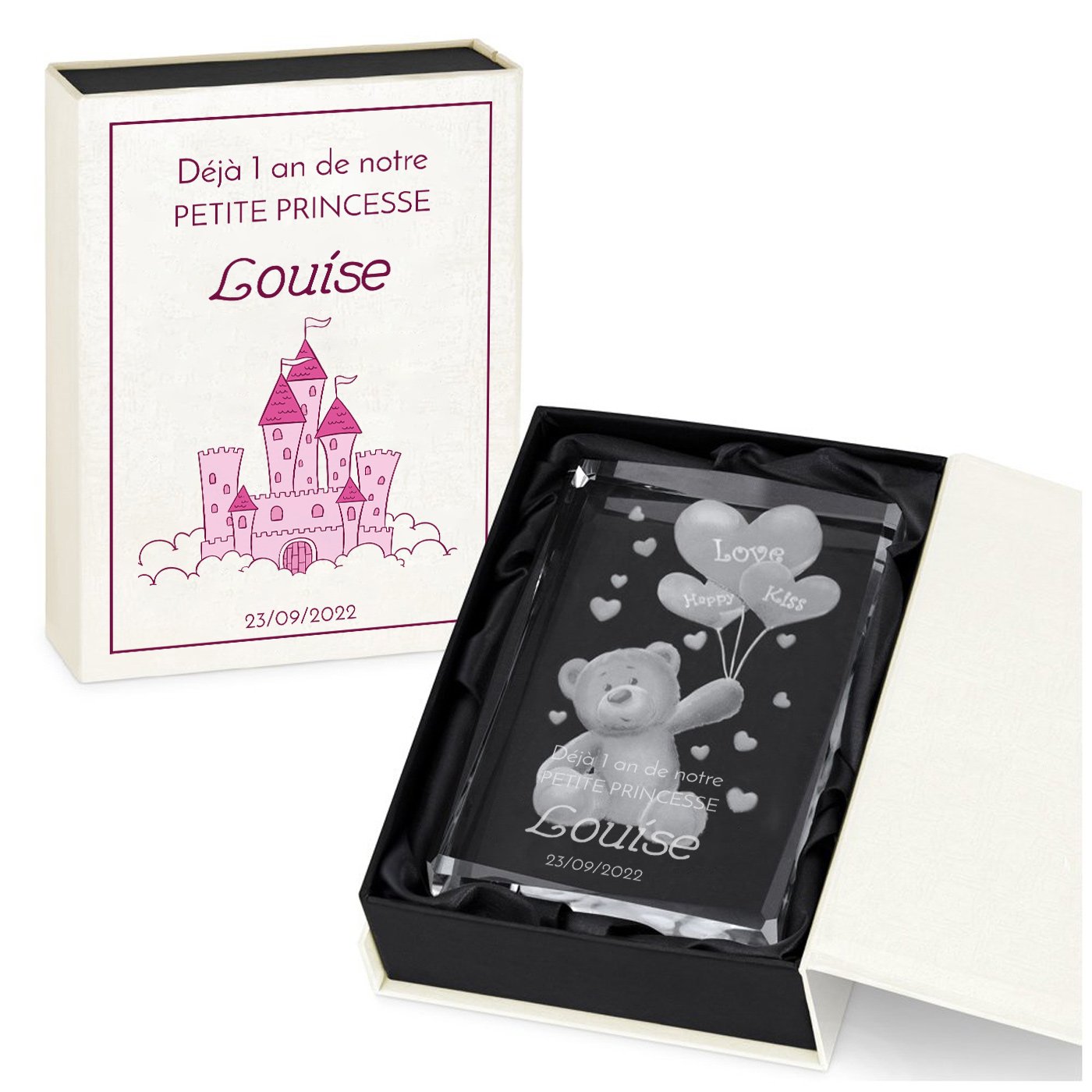 Estatua de oso de cristal de Murrano con caja personalizada para el primer aniversario de una niña