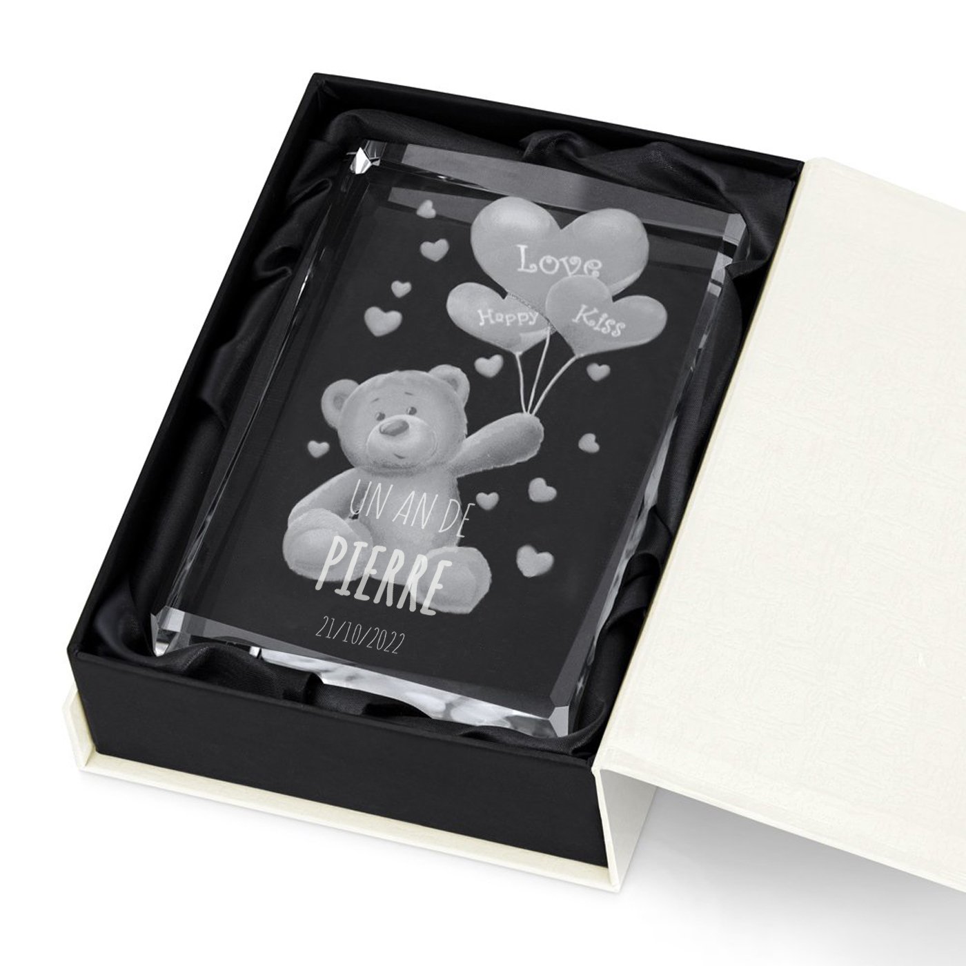 Murrano Crystal Bear Figurine with Engraved Teddy in Customized Box for 1-Year-Old Boy