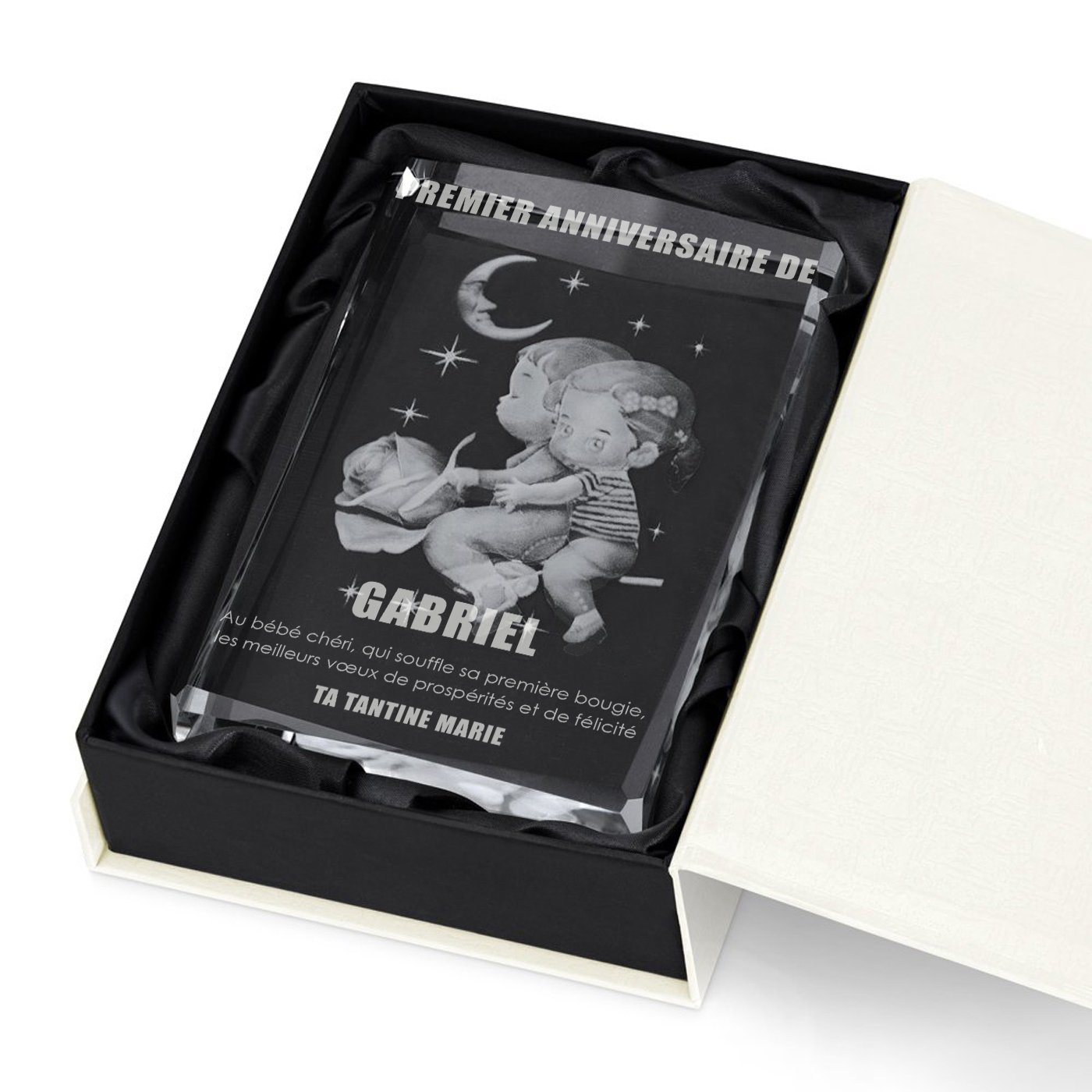 Murrano Crystal Statuette with 3D Gravure in Customized Box for 1-Year-Old Child