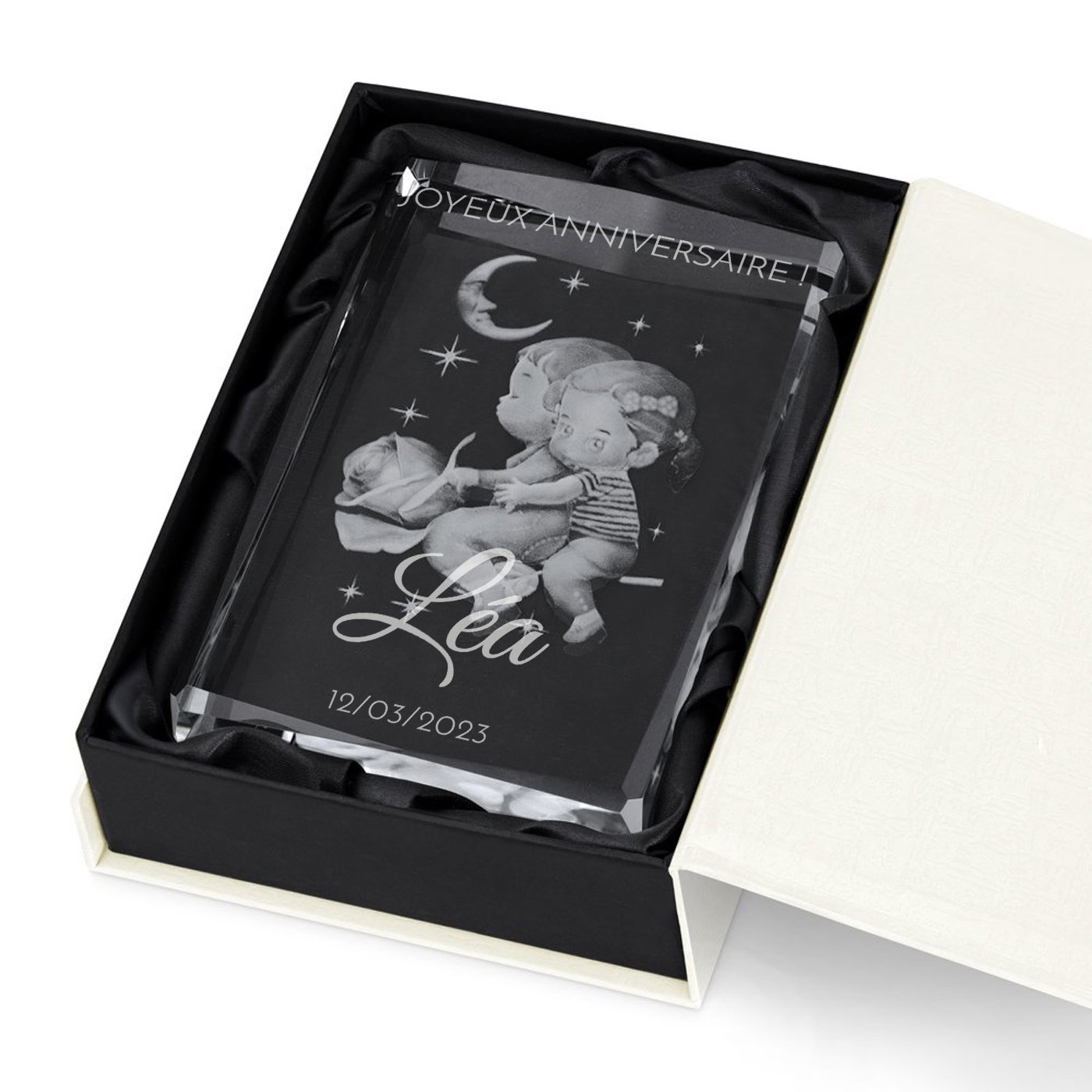 Murrano Crystal Figurine with 3D Engraving in Personalized Box - Girl's Anniversary Gift