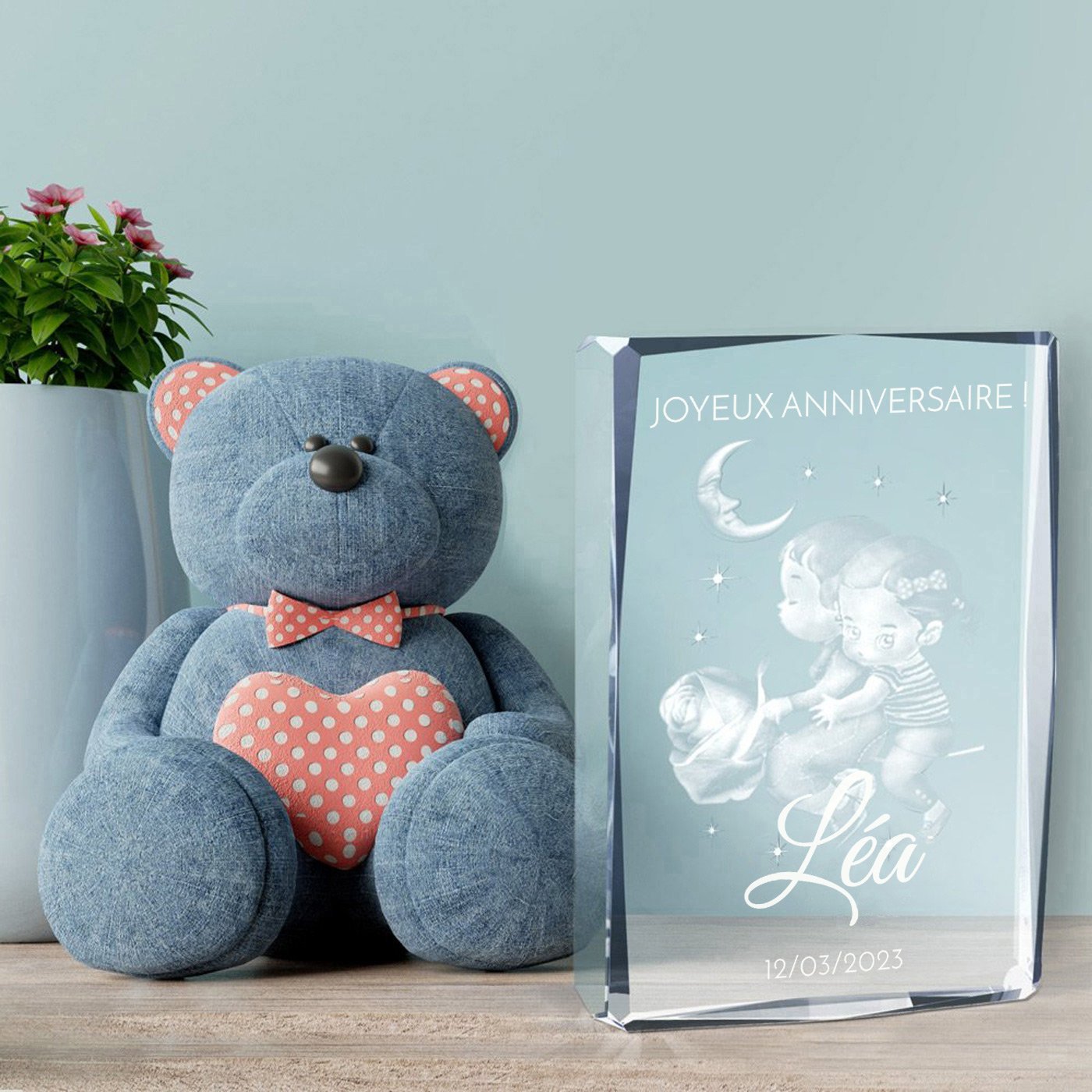 Murrano Crystal Figurine with 3D Engraving in Personalized Box - Girl's Anniversary Gift