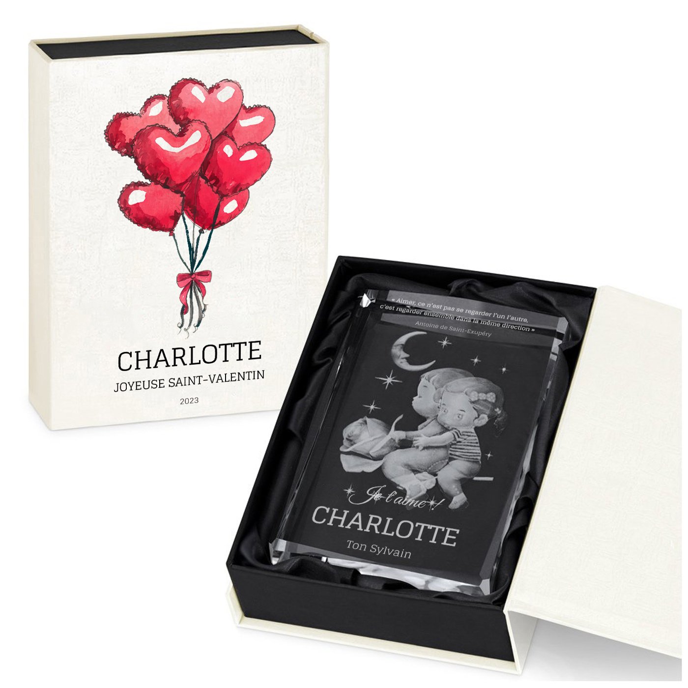 Statuilla de cristal Murrano con grabado 3D en caja personalizada para ella - Día de San Valentín