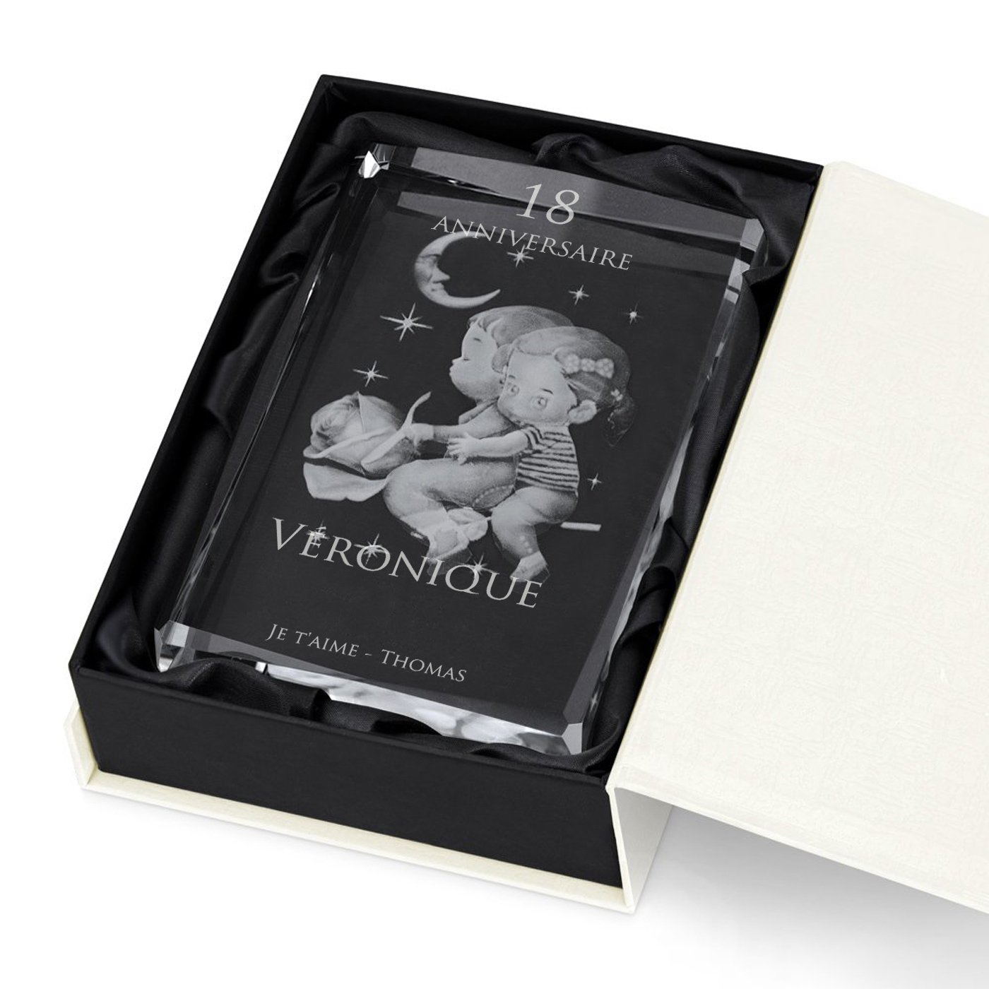Figura de cristal Murrano con grabado 3D en caja personalizada para su 18º cumpleaños