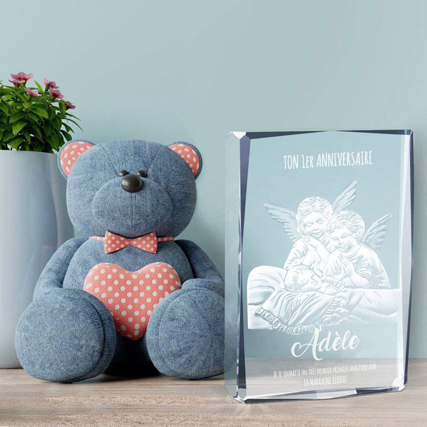 Figura de ángel de cristal Murrano con caja personalizada para el primer cumpleaños de bebé