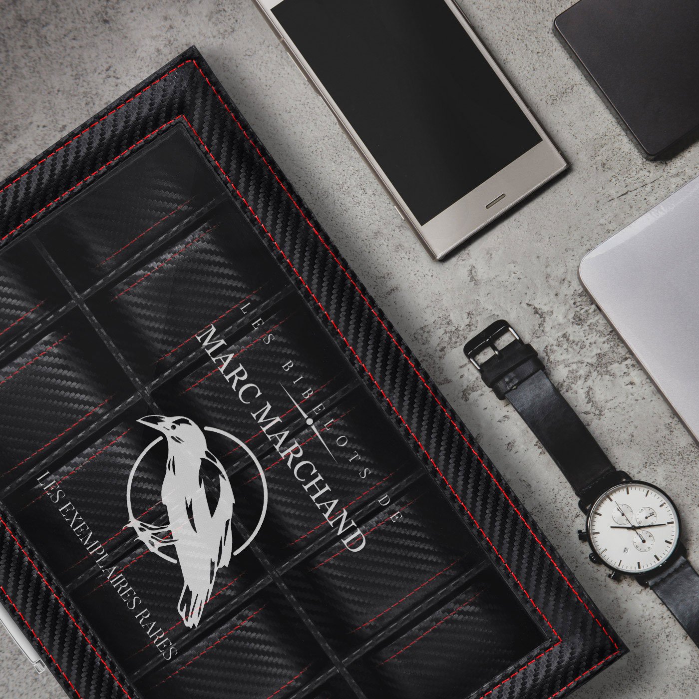 Murrano Black Carbon Watch Box with Engraving for Men's Birthday