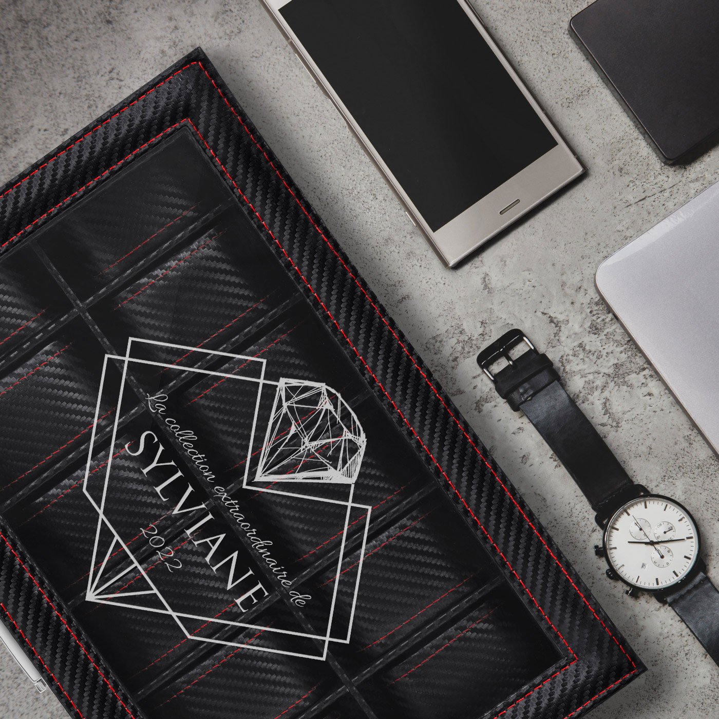 Murrano Customized Black Carbon Watch Box for Women's Birthday