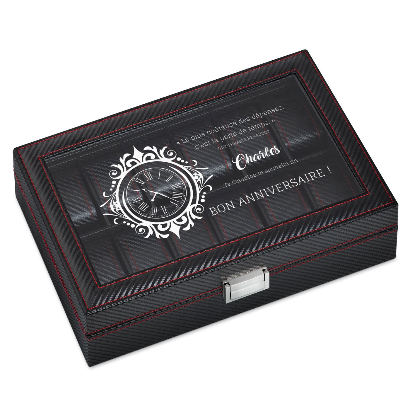Murrano Black Carbon Watch Box - Personalized for a Husband's Birthday or Valentine's Day