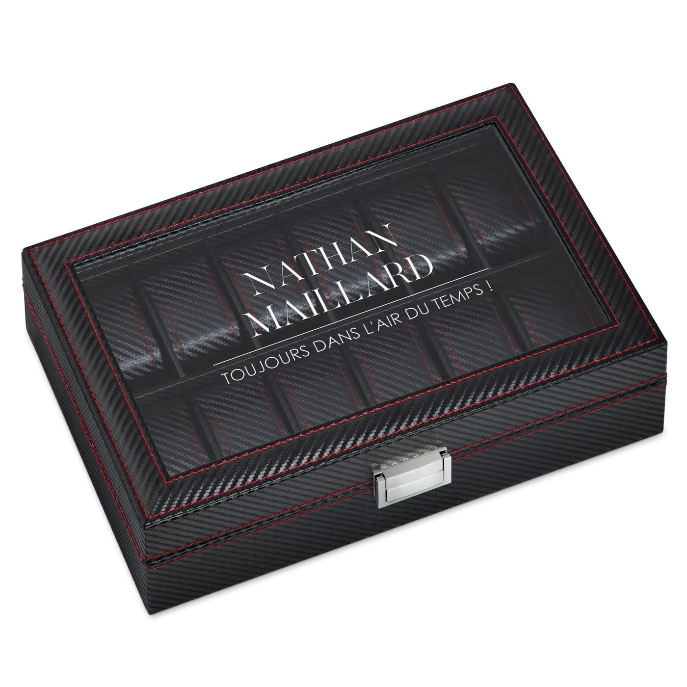 Murrano Black Carbon Watch Box with Engraving for a Colleague's Birthday