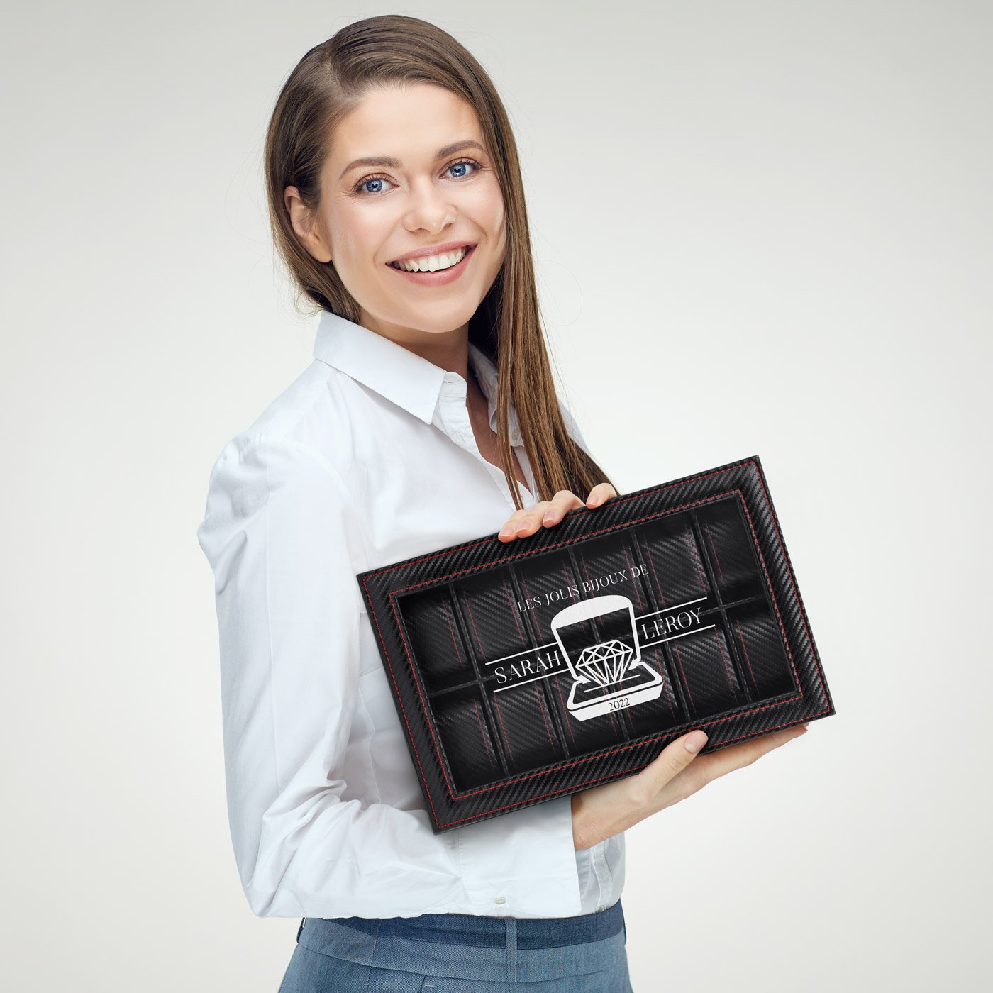 Murrano Personalized Black Carbon Watch Box for a Girlfriend's Birthday