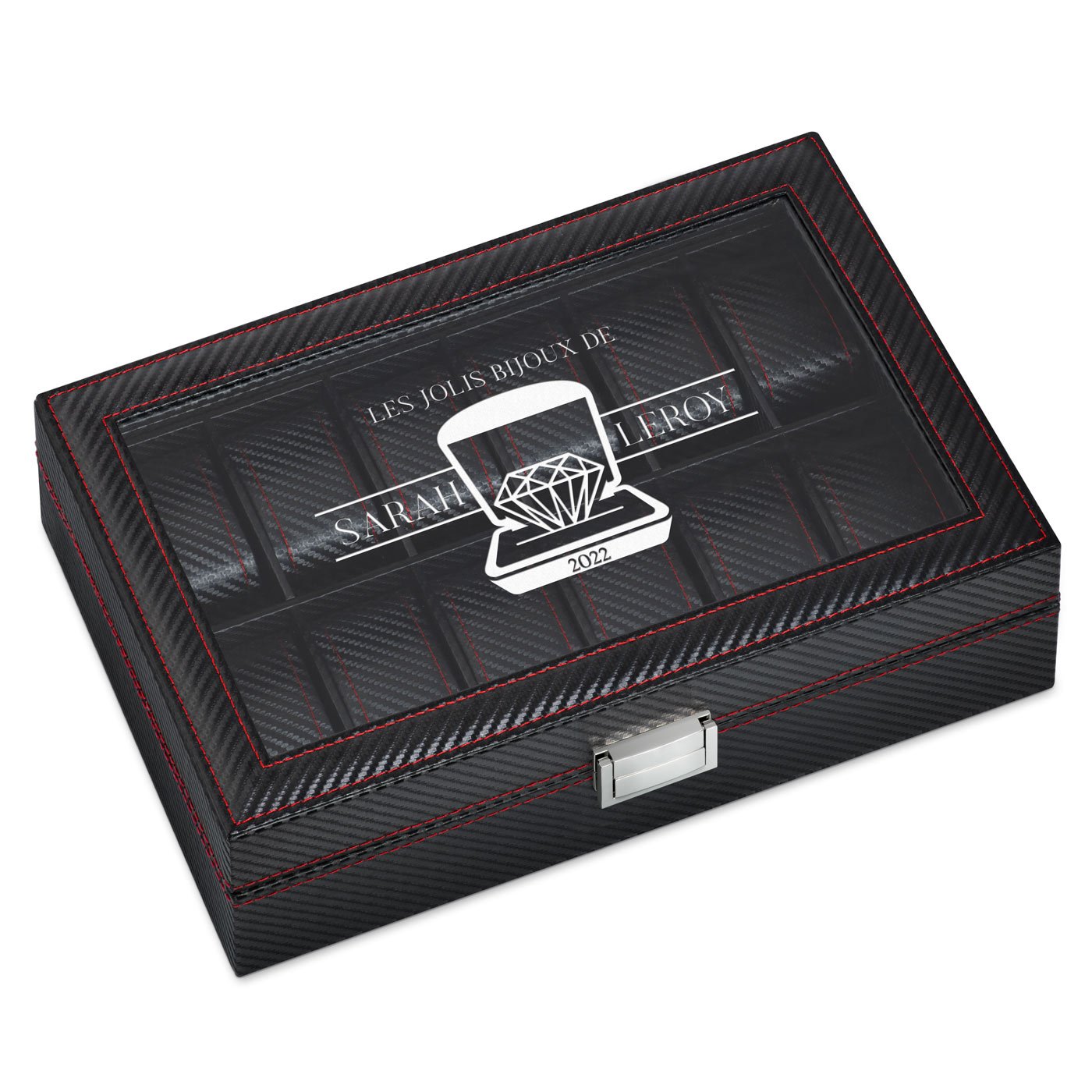 Murrano Personalized Black Carbon Watch Box for a Girlfriend's Birthday