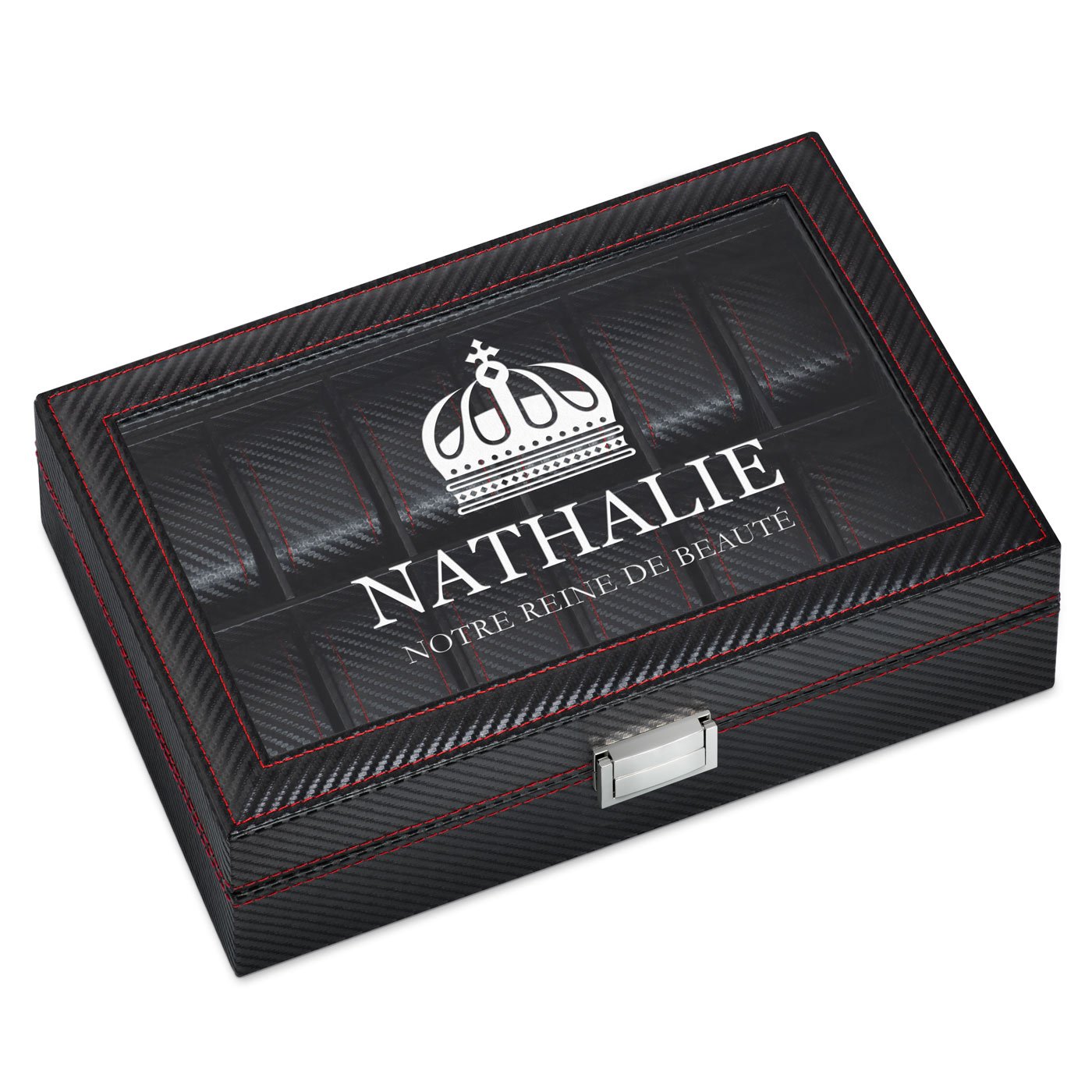 Murrano Black Carbon Watch Box with Gravure for a Friend's Birthday