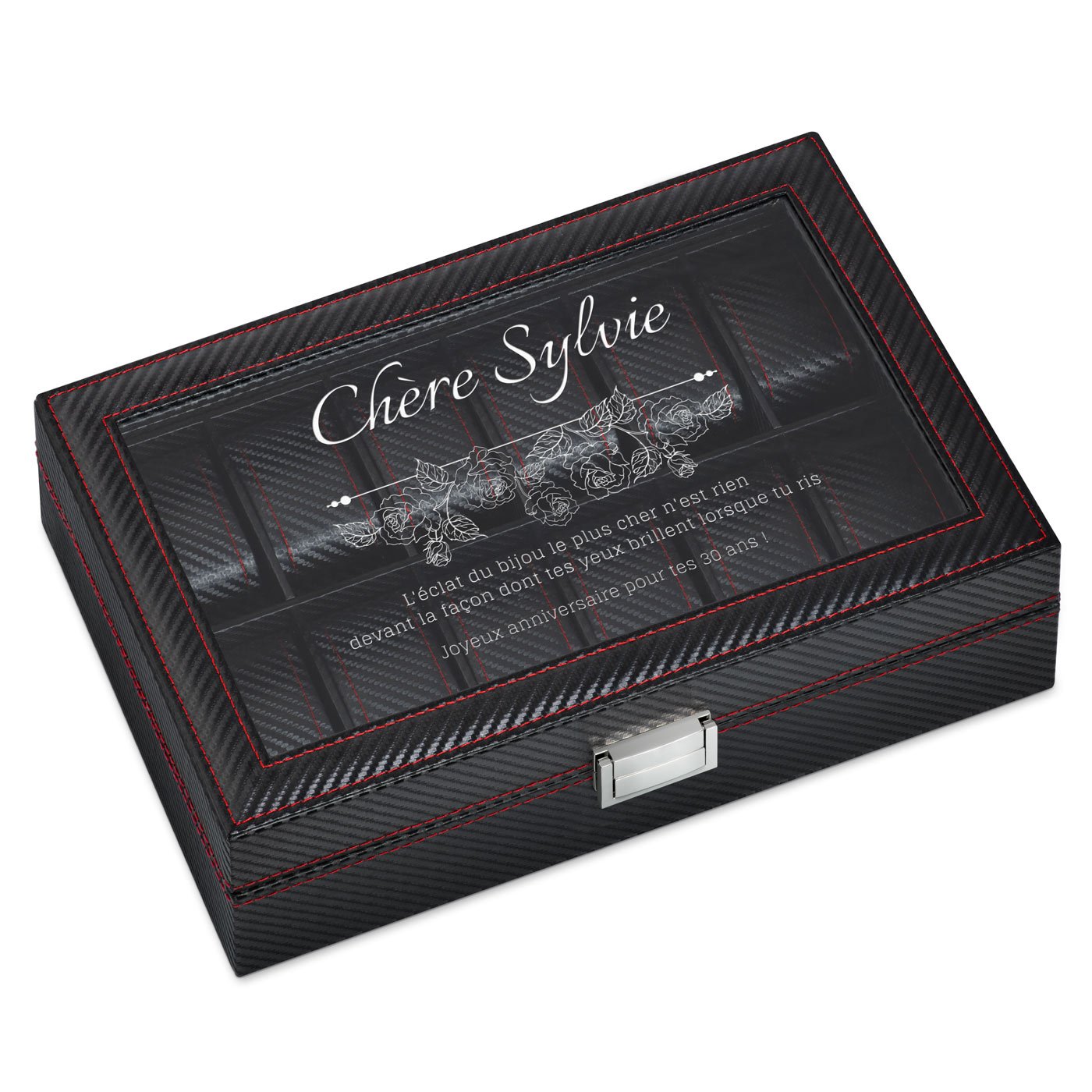 Murrano Custom Black Carbon Watch Box for Women's 30th Birthday