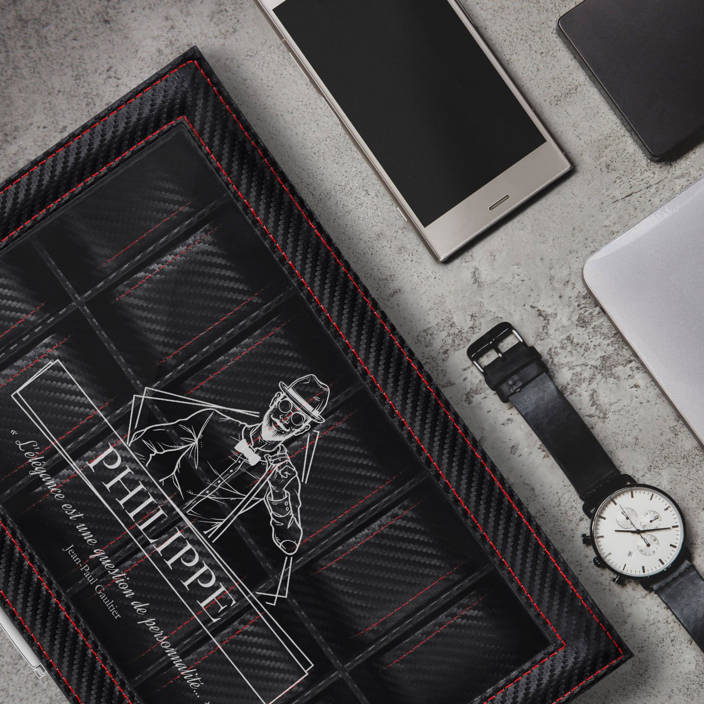 Murrano Black Carbon Watch Box - Personalized Birthday Gift for a Friend