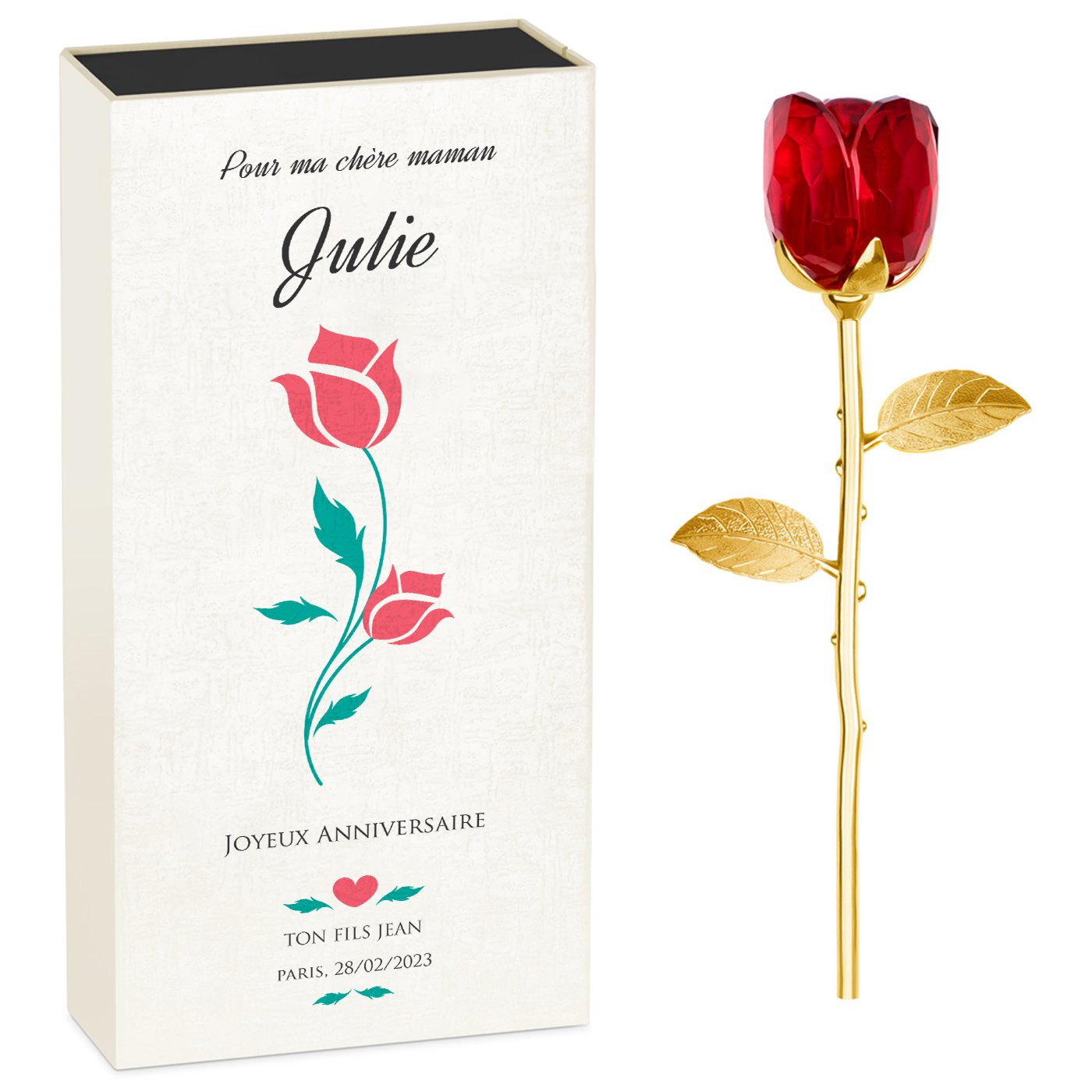 Eternal Rose in Crystal + Personalized Box for Mom's 50th Anniversary