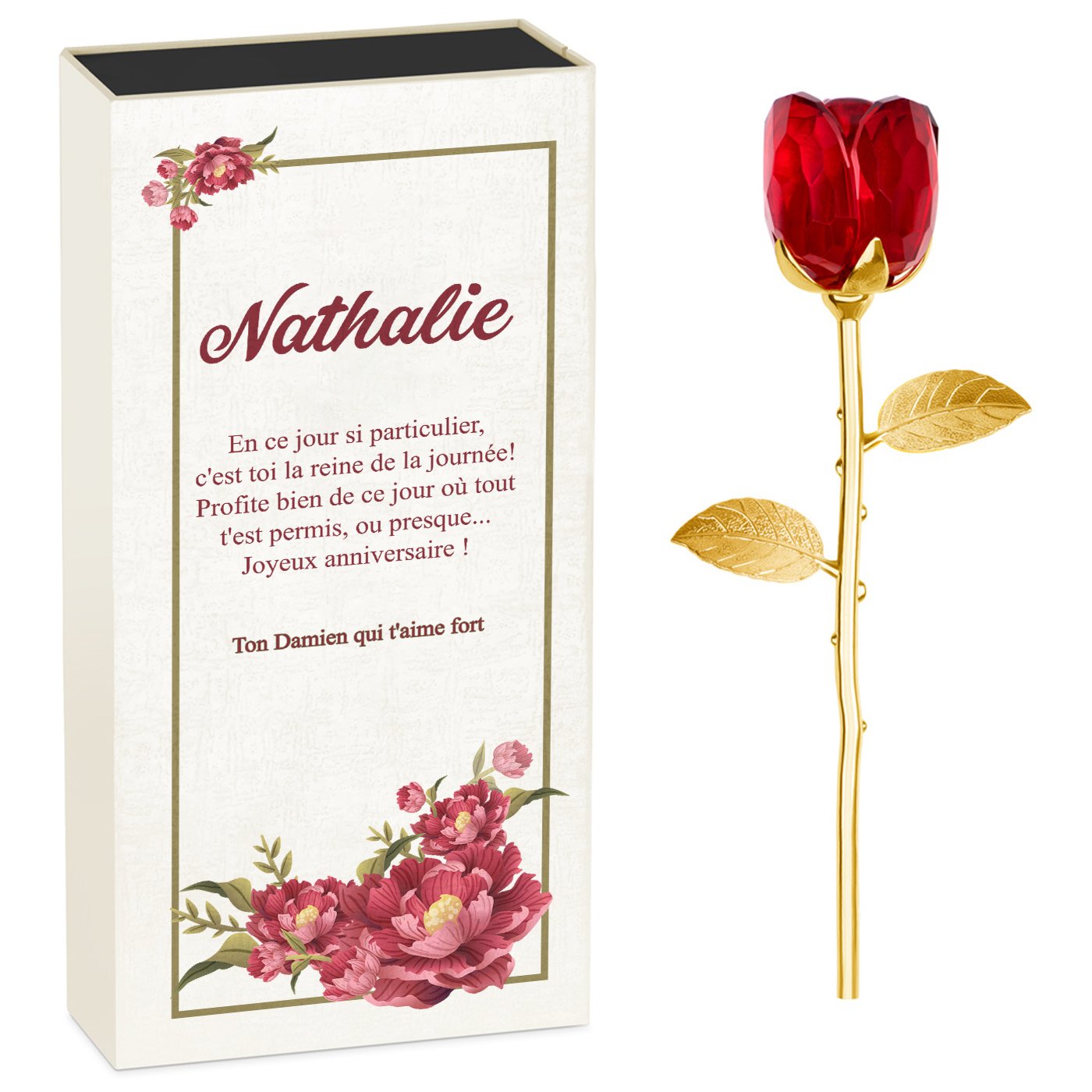 Eternal Rose in Crystal + Box with Print for Wife on 40th Birthday