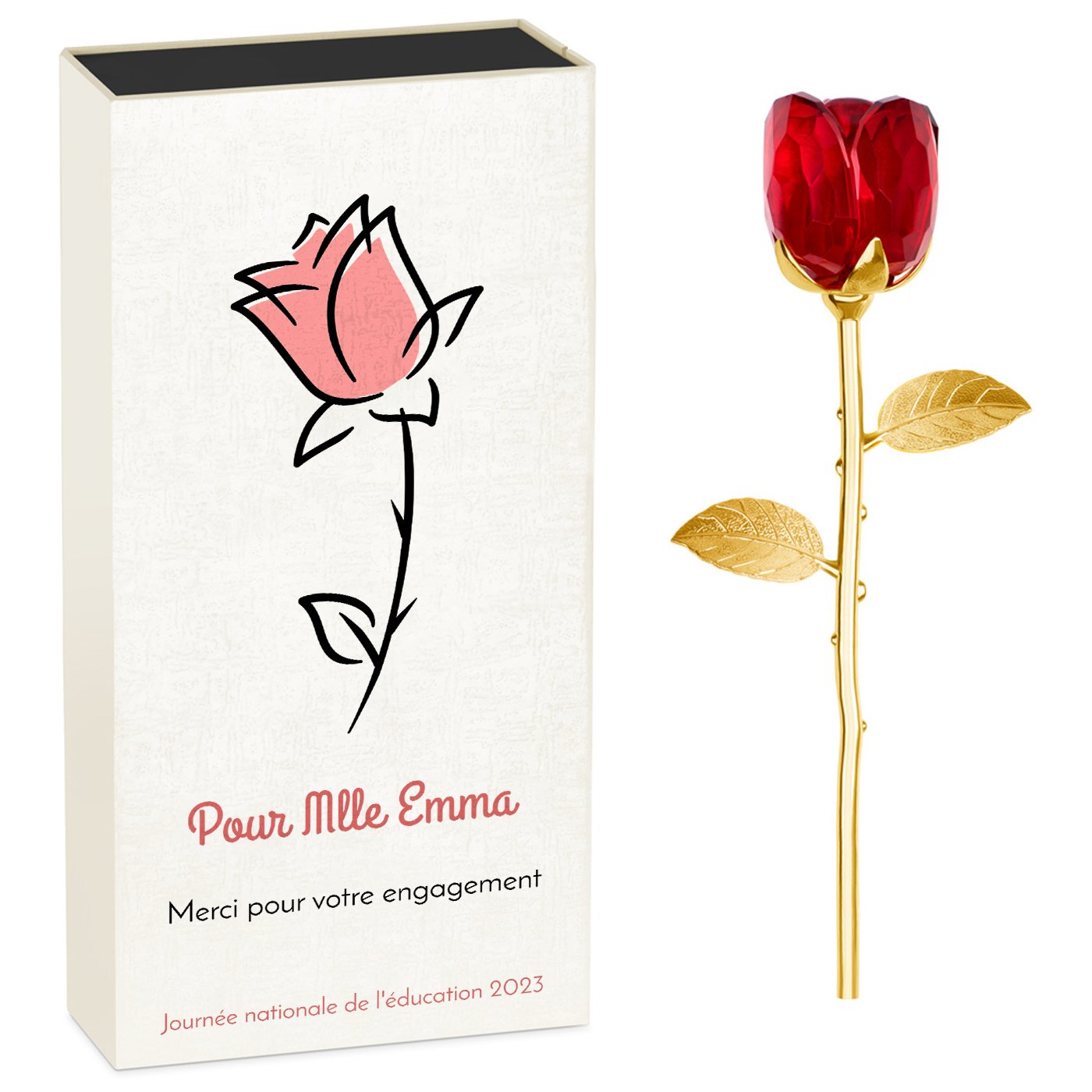 Eternal Rose in Crystal + Box with Personalized Print for a Teacher