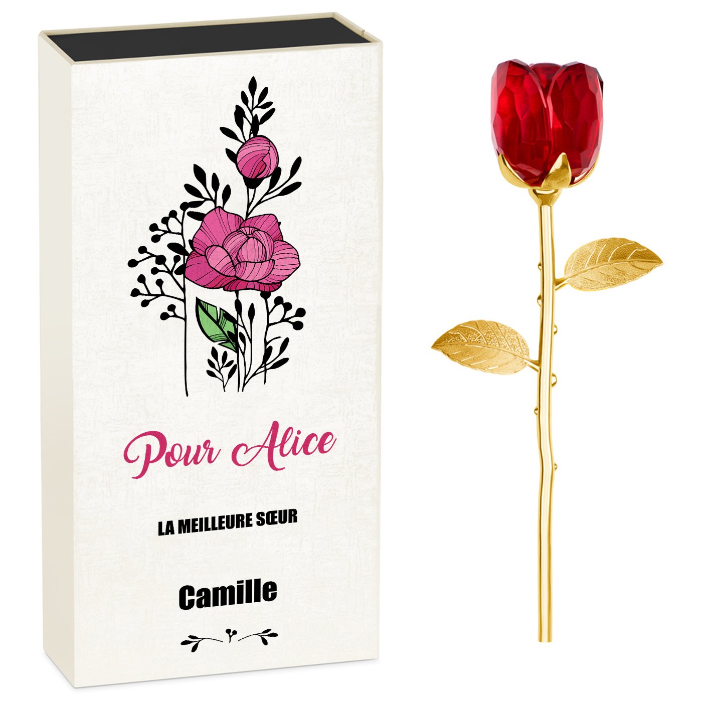 Rosa Eterna de Cristal + Estuche con Grabado para Agradecer a la Testigo de Boda