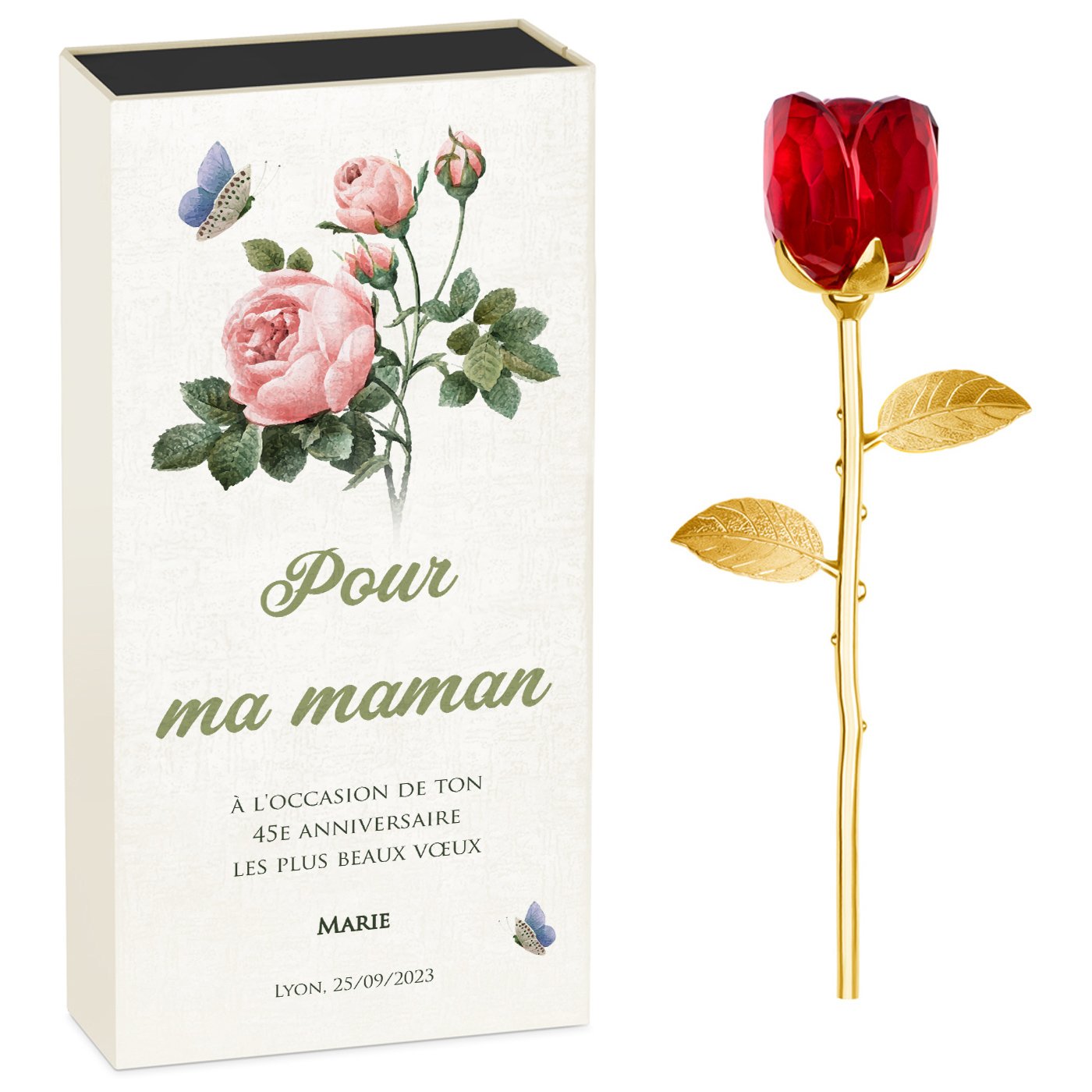 Rosa Eterna de Cristal + Estuche con Impresión Personalizada para Mamá en su Cumpleaños