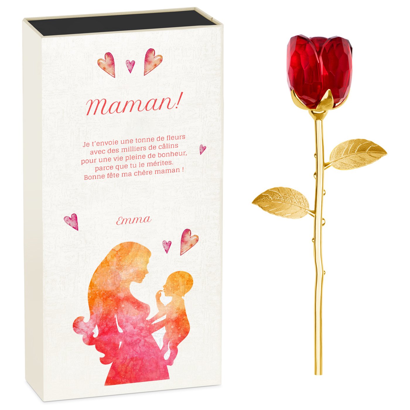Rosas eternas de Murrano en cristal + estuche con impresión para el Día de las Madres