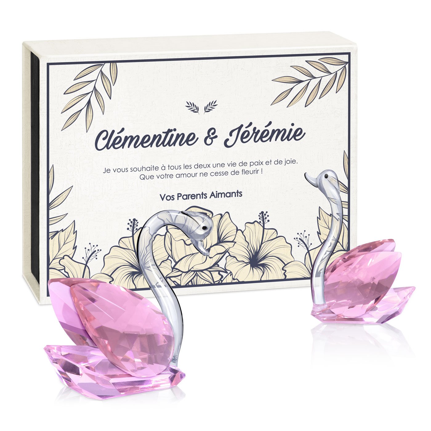 Swans de cristal Murrano en caja con personalización para una pareja recién casada - Regalo de boda de los padres