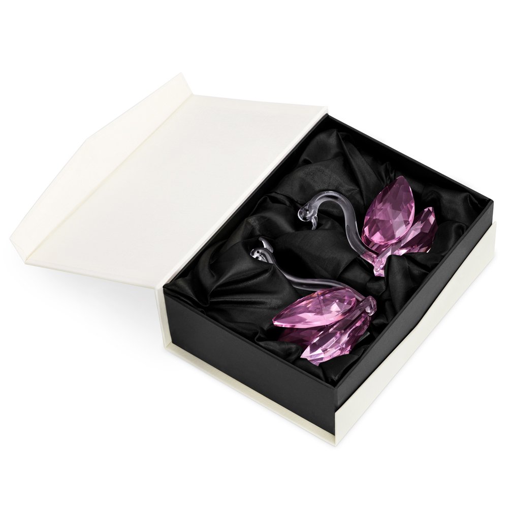Cygnes en cristal Murrano dans une boîte avec personnalisation pour l'anniversaire d'une femme