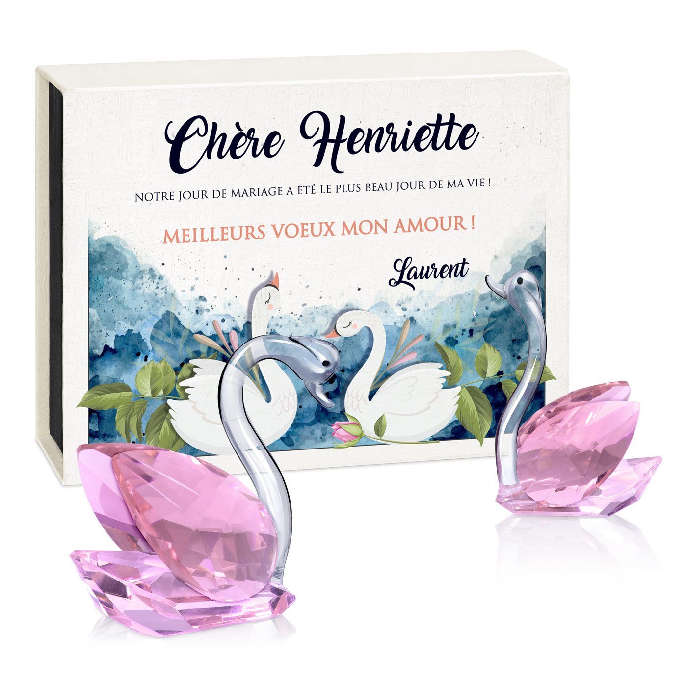 Swans de cristal Murrano en caja personalizada para mujer - Regalo de aniversario de bodas único