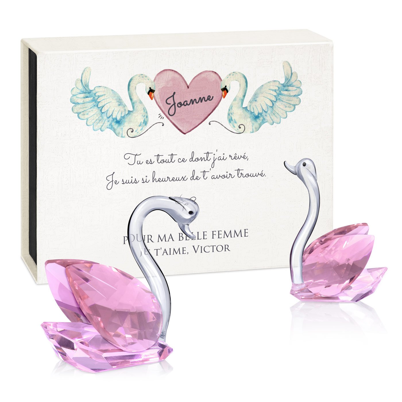 Cygnos de cristal Murrano en caja con personalización para mujeres