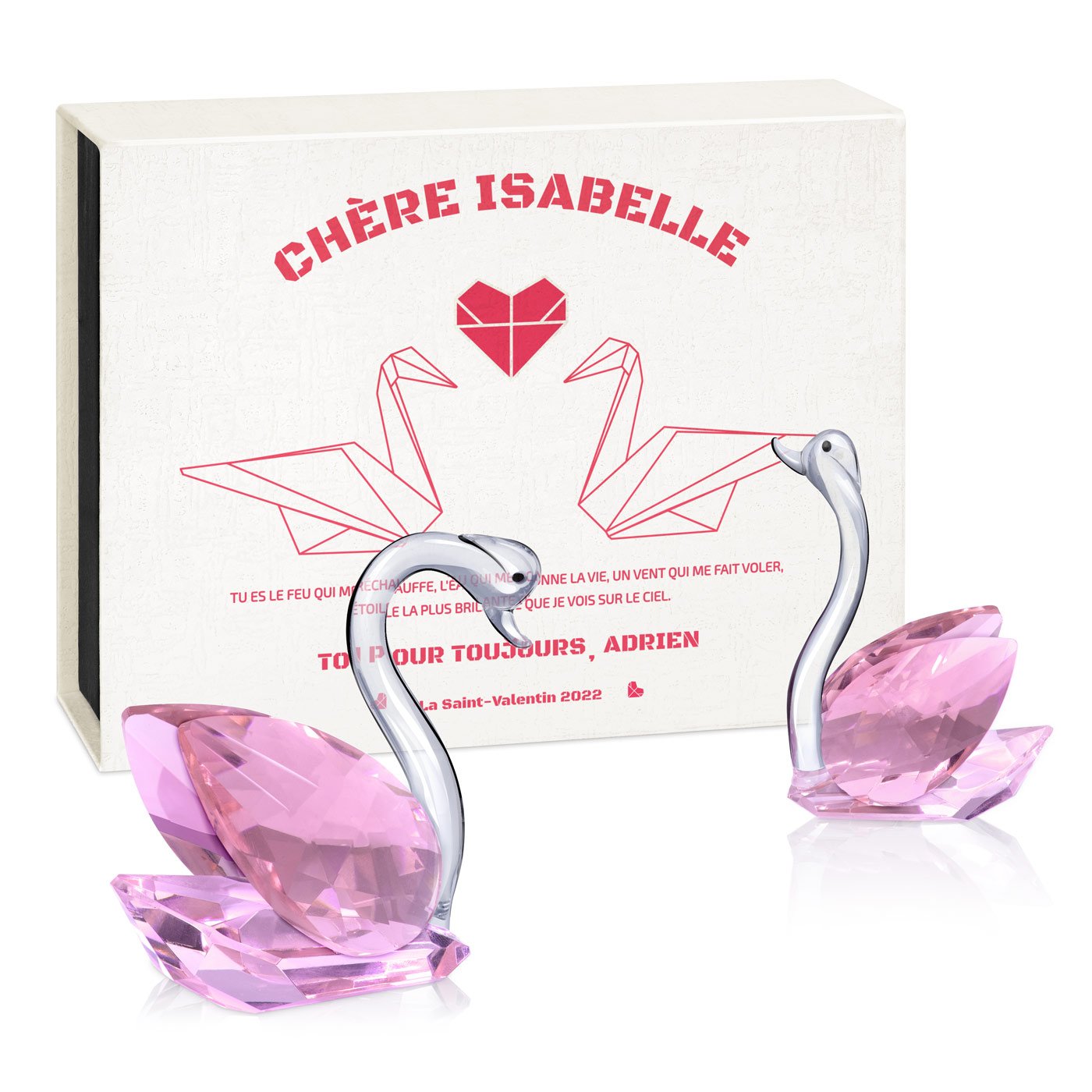 Cygnos de cristal Murrano en caja con personalización para mujeres el Día de San Valentín