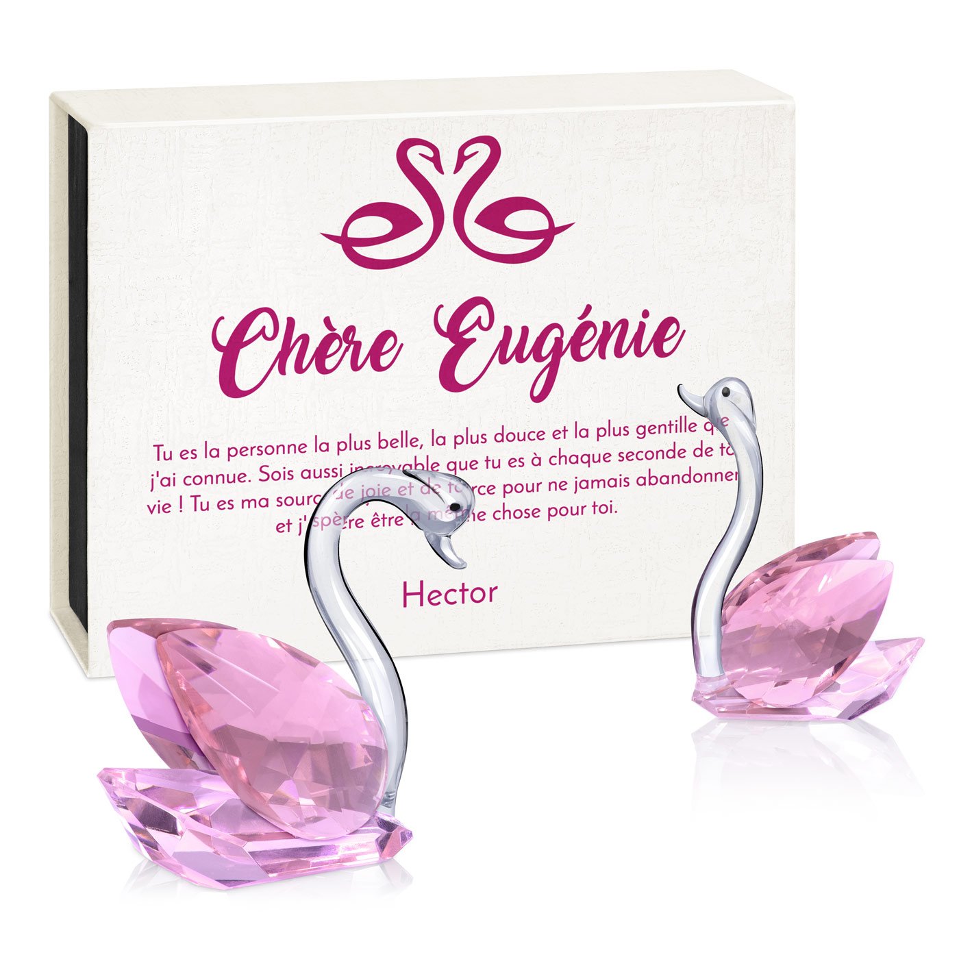 Cygnes en cristal Murrano dans une boîte avec personnalisation pour épouse à l'anniversaire de mariage