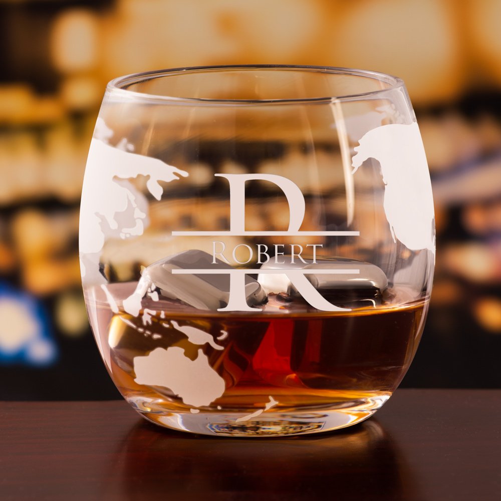 Jarra de whisky Murrano Globo con 2 vasos personalizados para el cumpleaños de un amigo