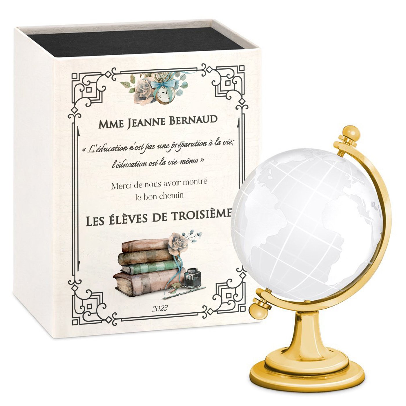Globo de cristal Murrano con caja personalizada para maestra