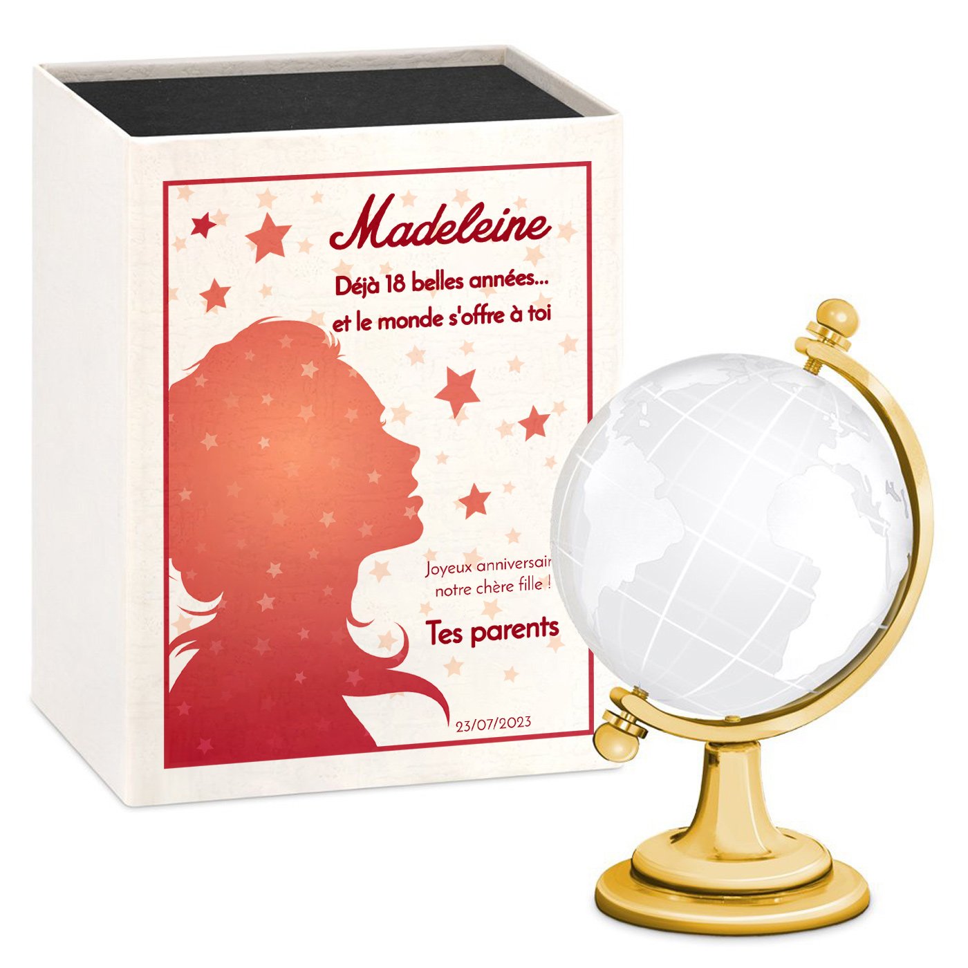 Globe en verre Murrano avec boîte personnalisée pour fille de 18 ans