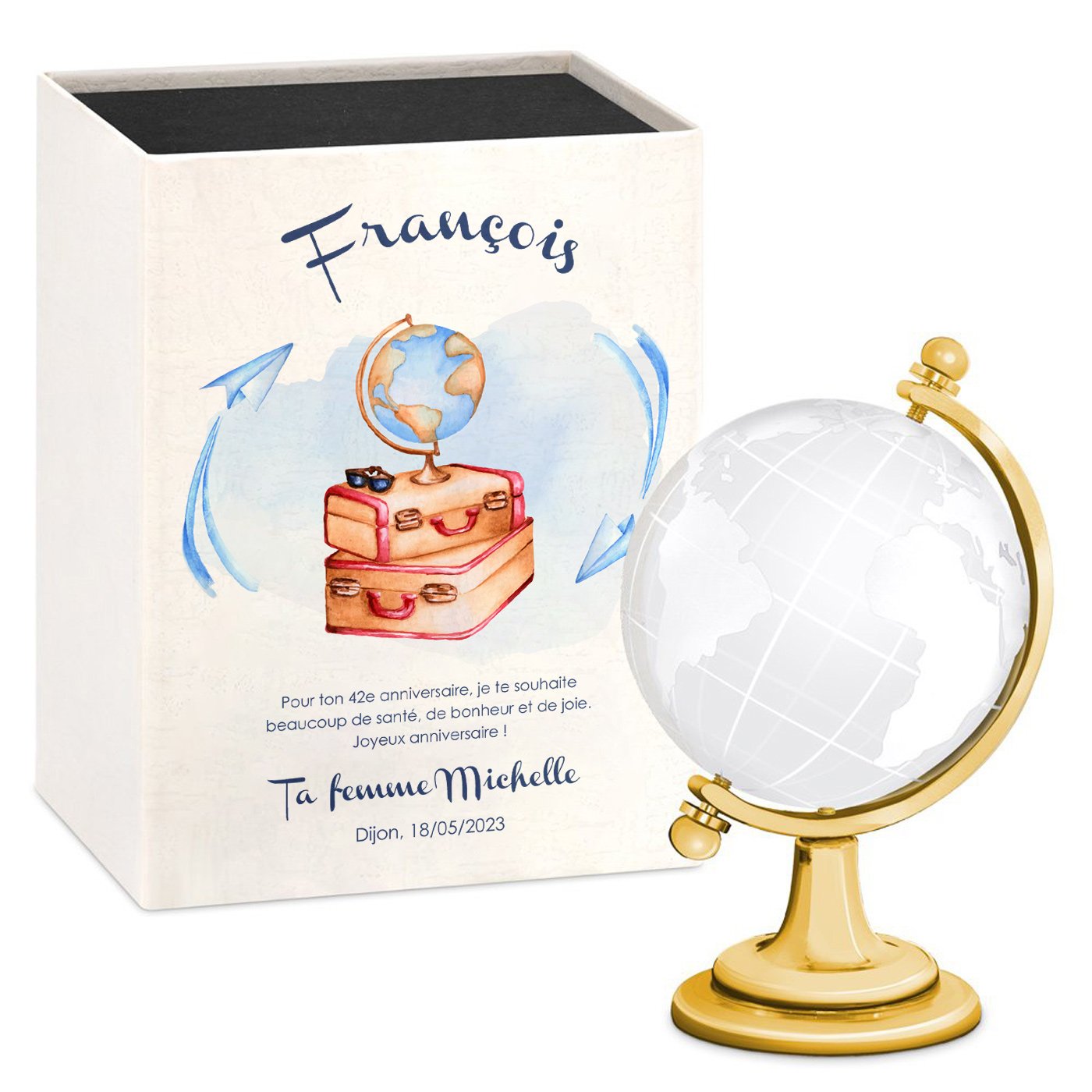 Globe en verre Murrano avec boîte personnalisée pour l'anniversaire de votre mari