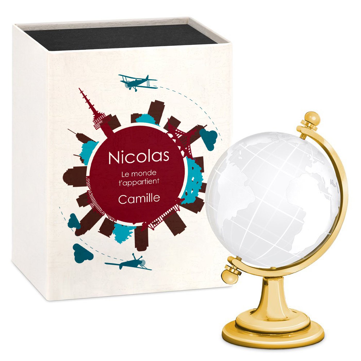 Globe en verre Murrano - Cadeau personnalisé pour voyageur pilote