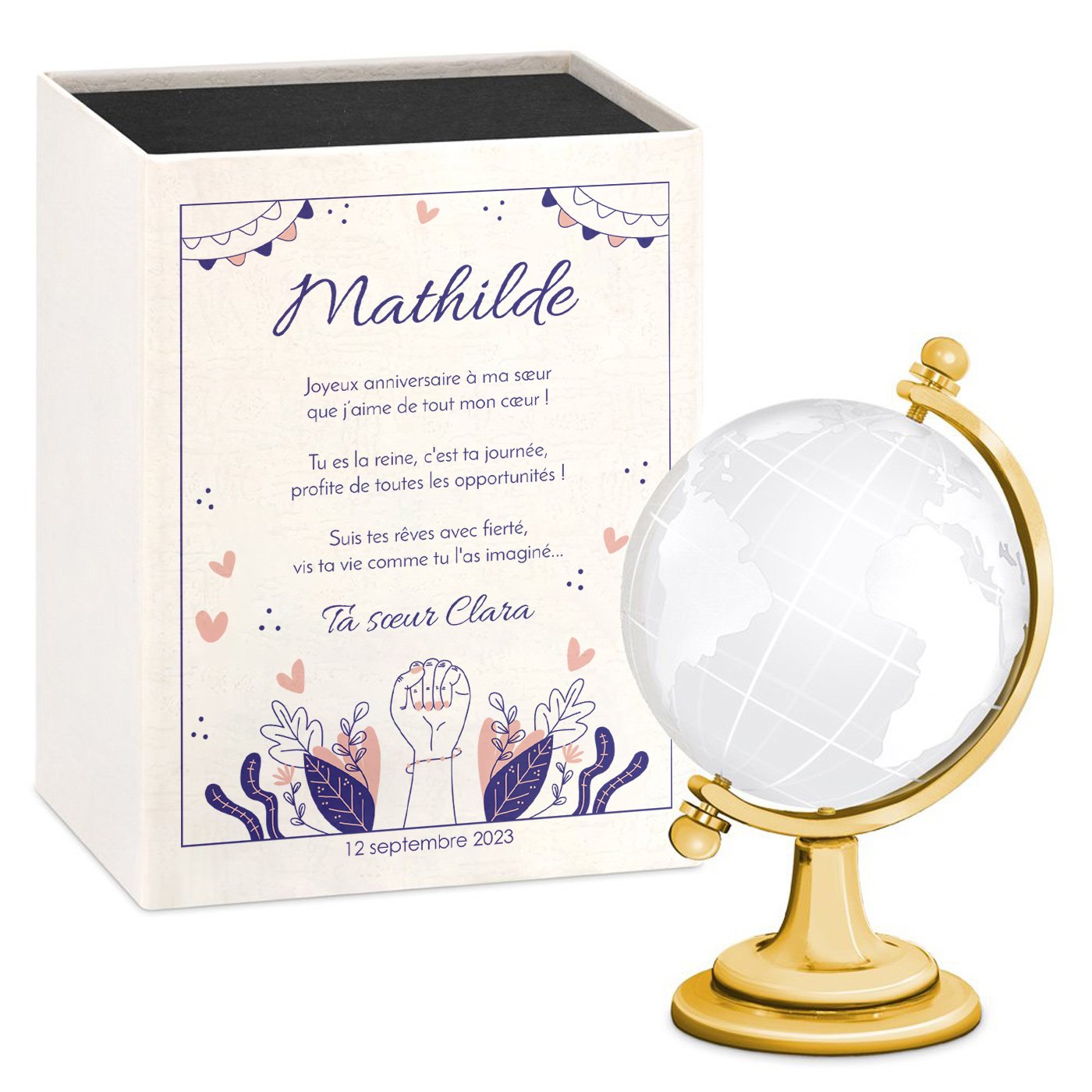 Globo de vidrio Murrano con caja personalizada para el cumpleaños de su hermana