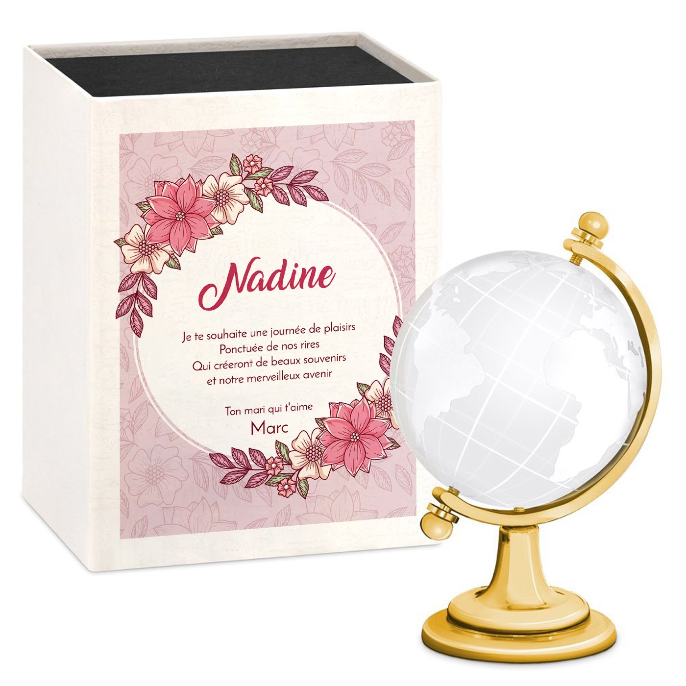 Globe en verre Murrano avec boîte personnalisée pour femme - cadeau de mariage ou d'anniversaire