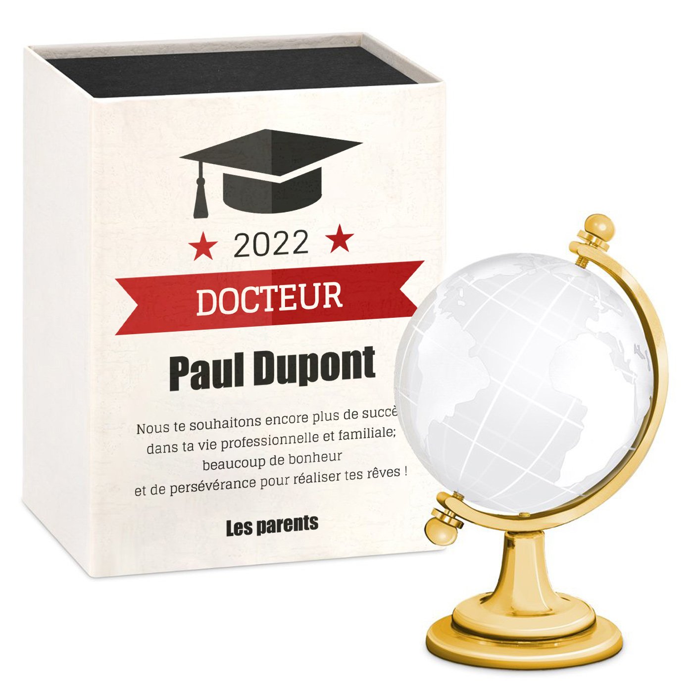 Globo de vidrio Murrano con caja personalizada para graduado