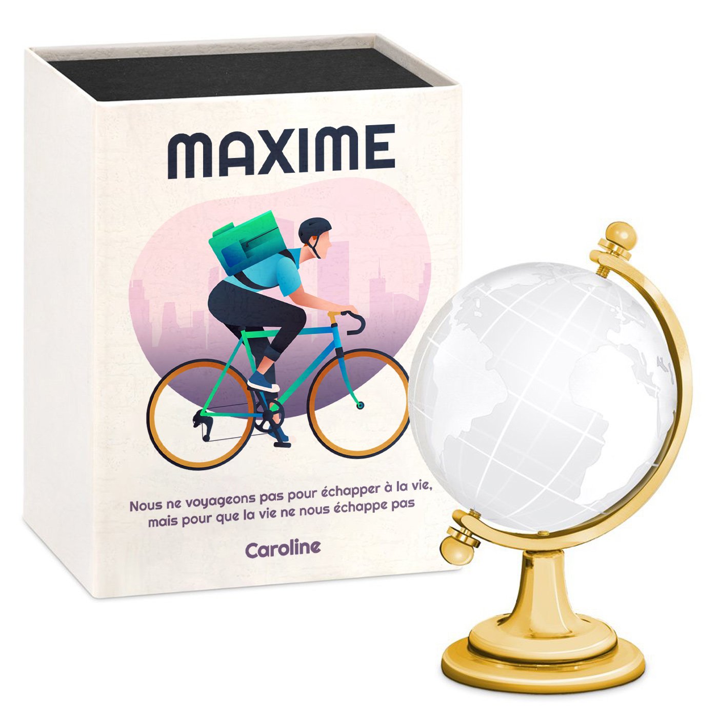 Globe en verre Murrano avec boîte personnalisée - Pour cycliste mari copain