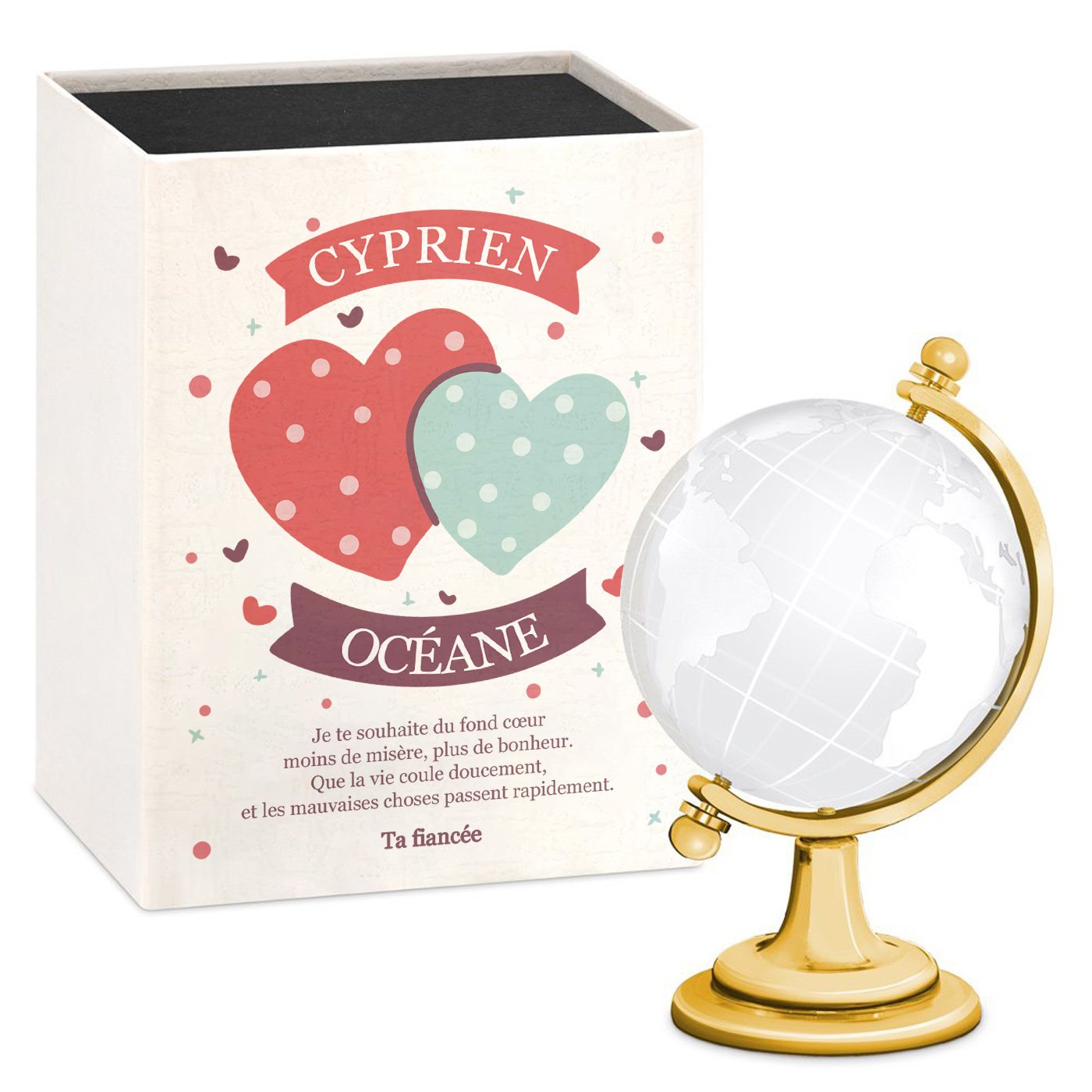 Globe en verre Murrano avec boîte personnalisée pour fiancé Saint-Valentin