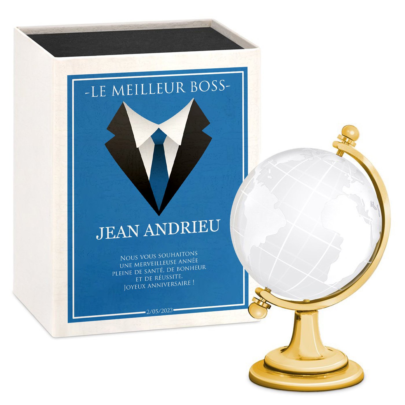 Globe en verre Murrano avec boîte personnalisée pour l'anniversaire d'un responsable