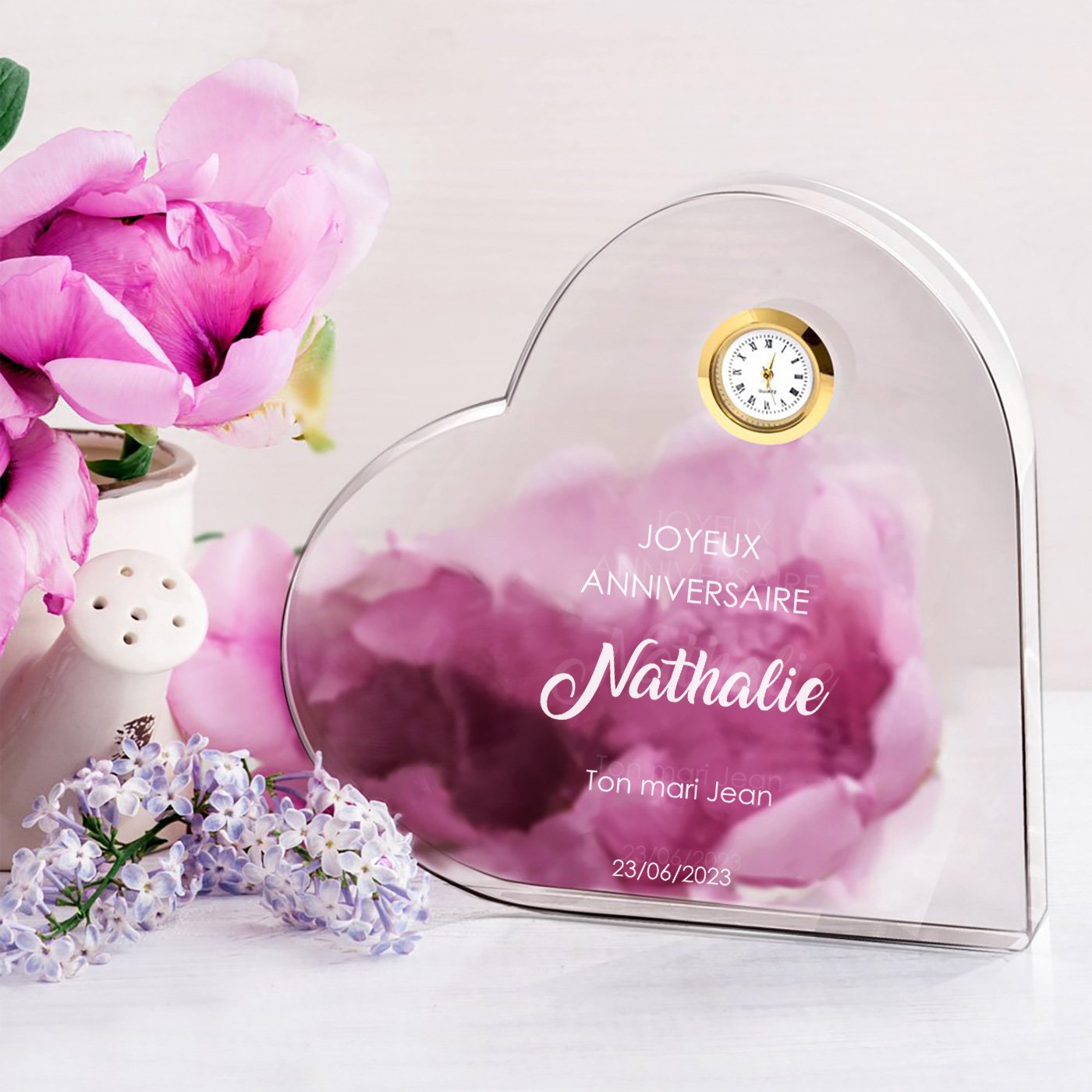 Corazón de cristal Murrano con reloj en caja personalizada para mujeres y madres