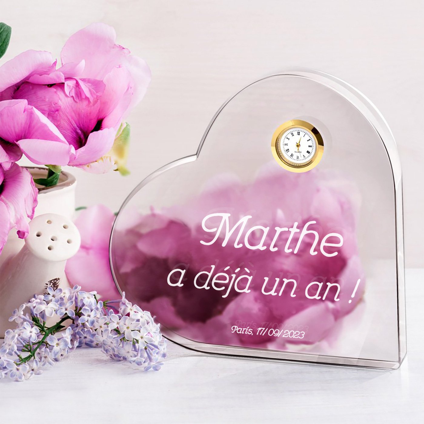 Cœur en cristal Murrano avec montre et coffret personnalisé pour fille 1 an