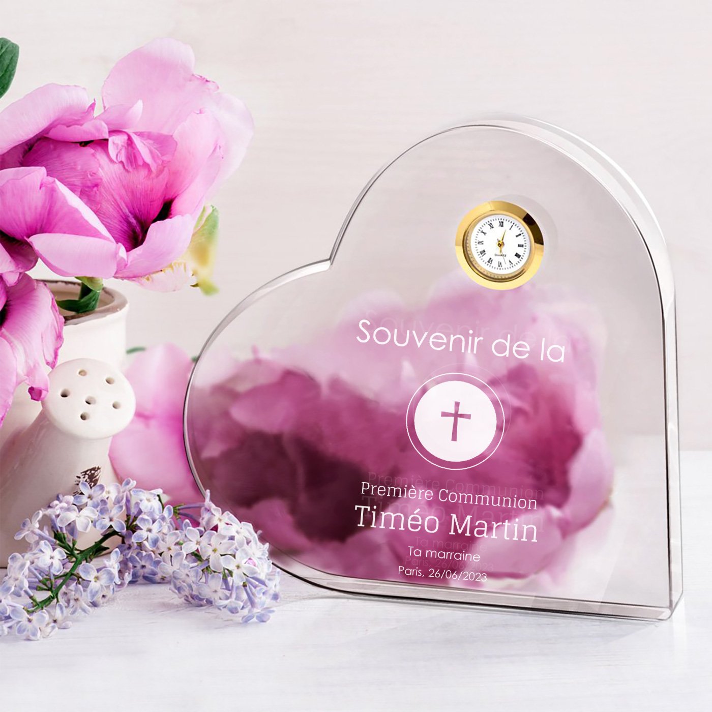 Murrano Crystal Heart with Watch in Personalized Box - Boy's Communion Souvenir