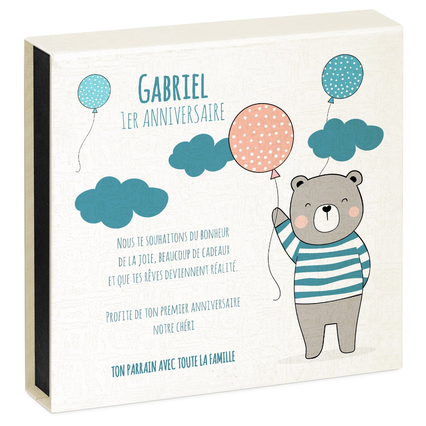 Corazón de cristal Murrano con reloj en caja personalizada para niño de 1 año