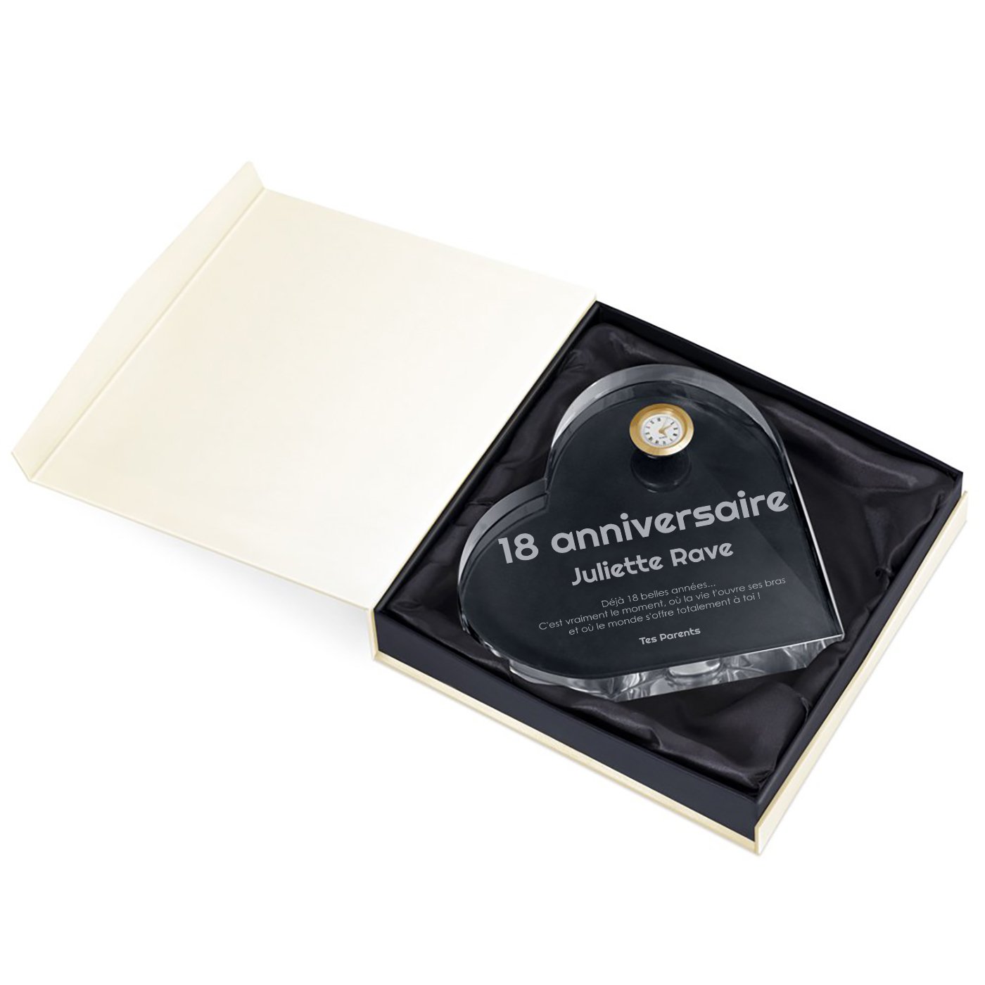 Cœur en cristal Murrano avec montre dans coffret personnalisé - Pour l'anniversaire de la meilleure amie à 18 ans