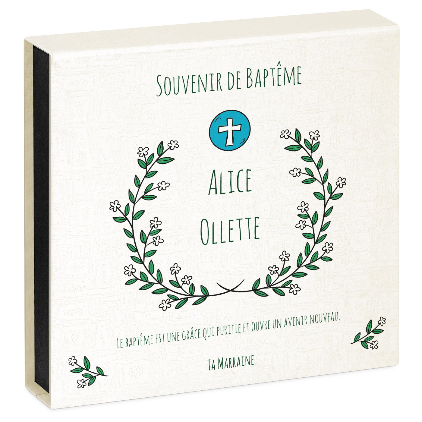 Cœur en cristal Murrano avec montre et coffret personnalisé gravé pour le baptême d'une petite fille